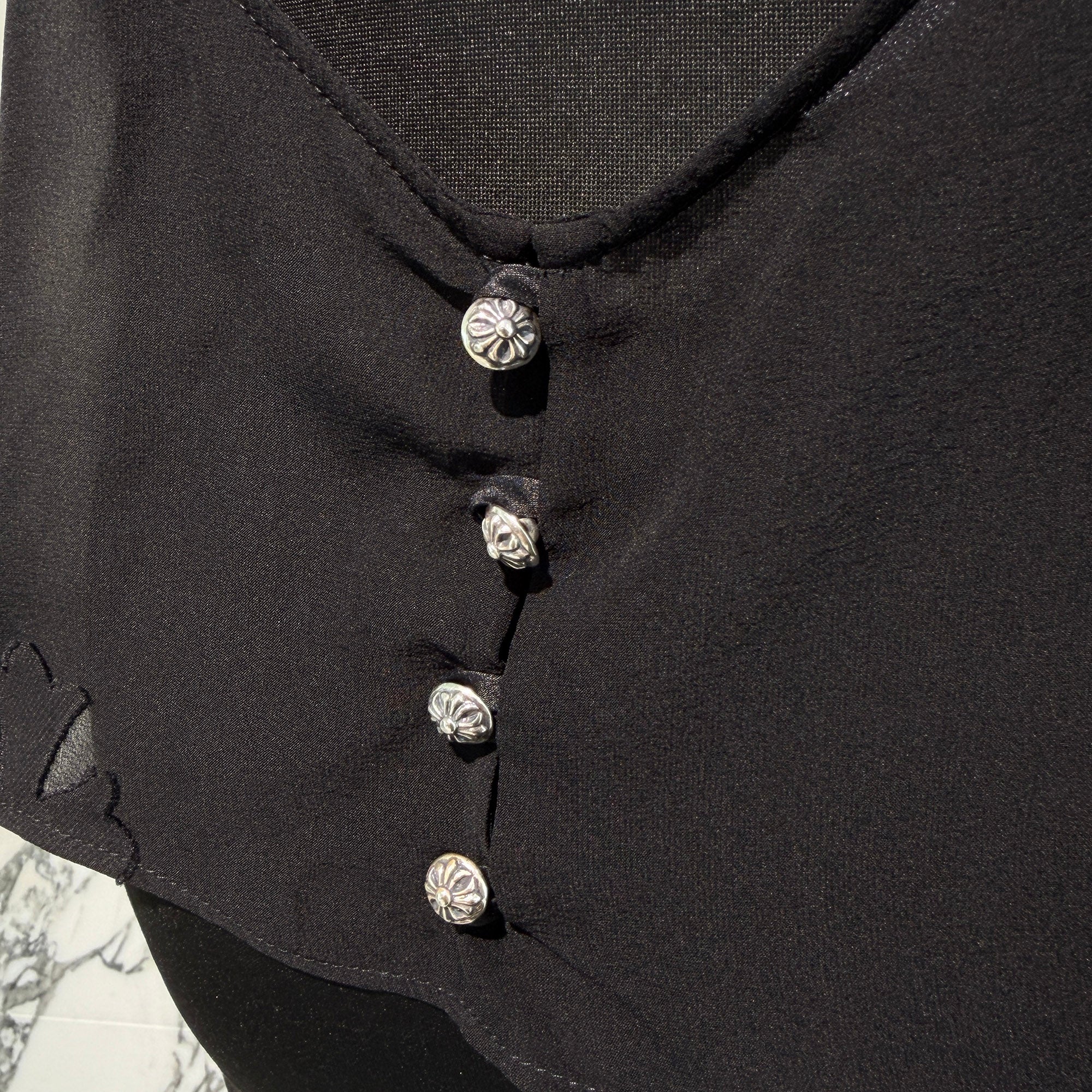 CHROME HEARTS Y NOT Cemetery Cross Back Open Silk Sheer Camisole Top Size M クロムハーツ ワイノット セメタリークロス バックオープン シルクシアー キャミソールトップ サイズＭ