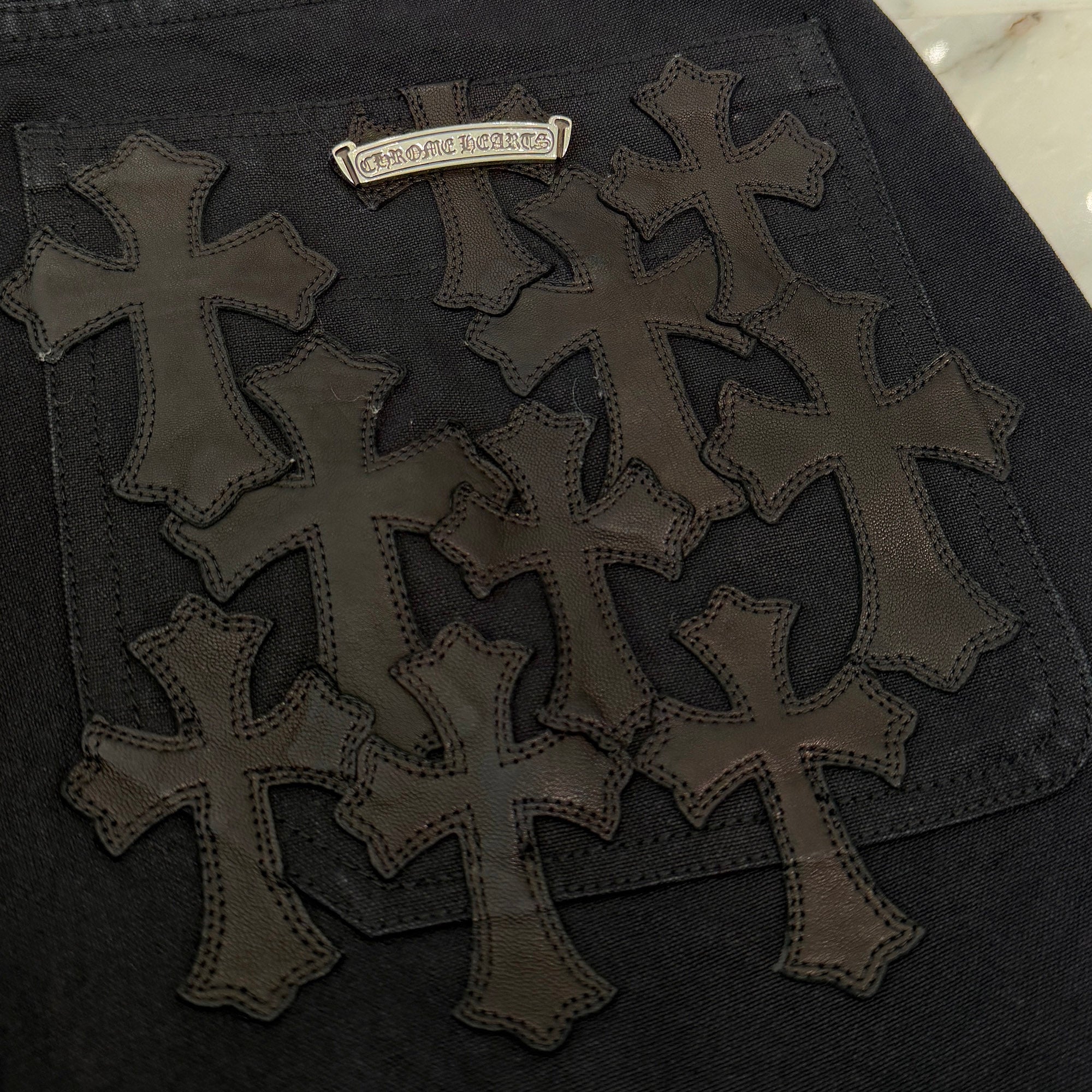 CHROME HEARTS Cemetery Cross Leather Patch Cotton Cargo Pants Size 33 クロムハーツ セメタリークロス レザーパッチコットンカーゴパンツ サイズ33