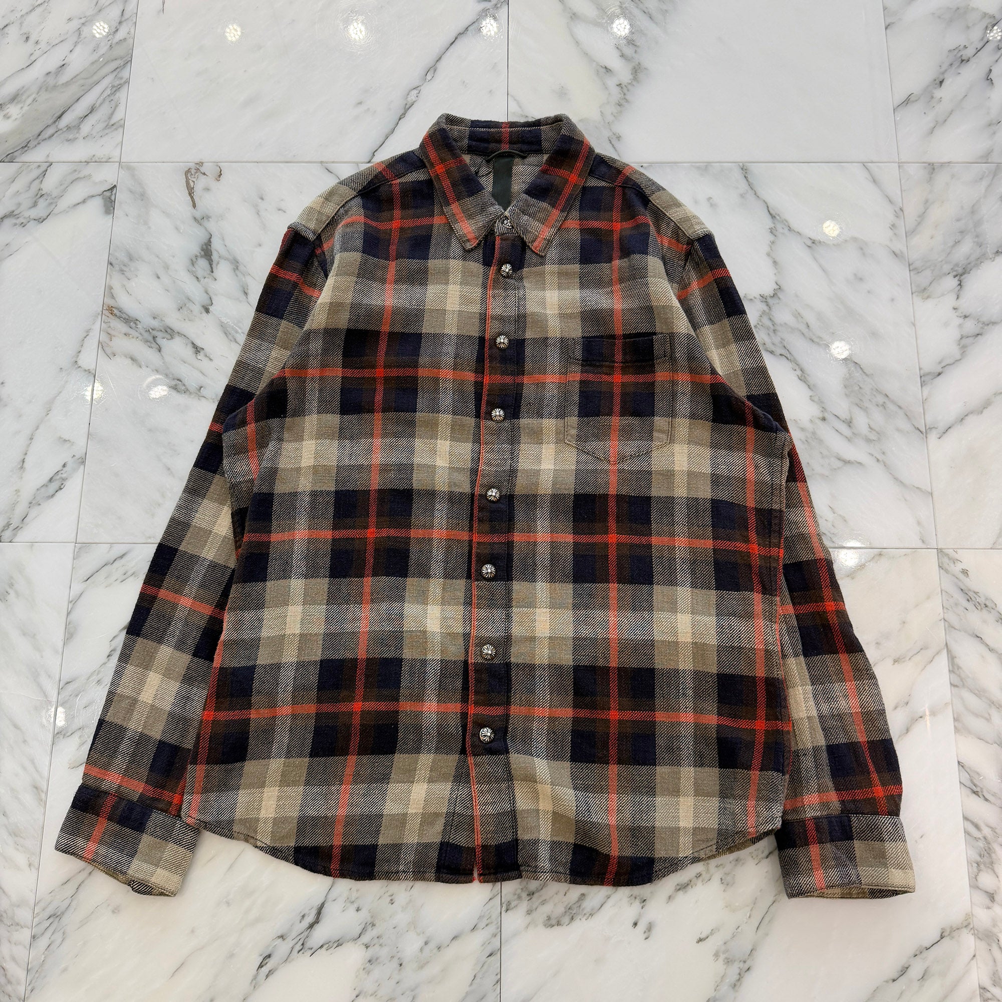 CHROME HEARTS Loose Ends Cross Patch Flannel Check Shirt Size L クロムハーツ ルーズエンド クロスパッチ フランネルチェックシャツ サイズL