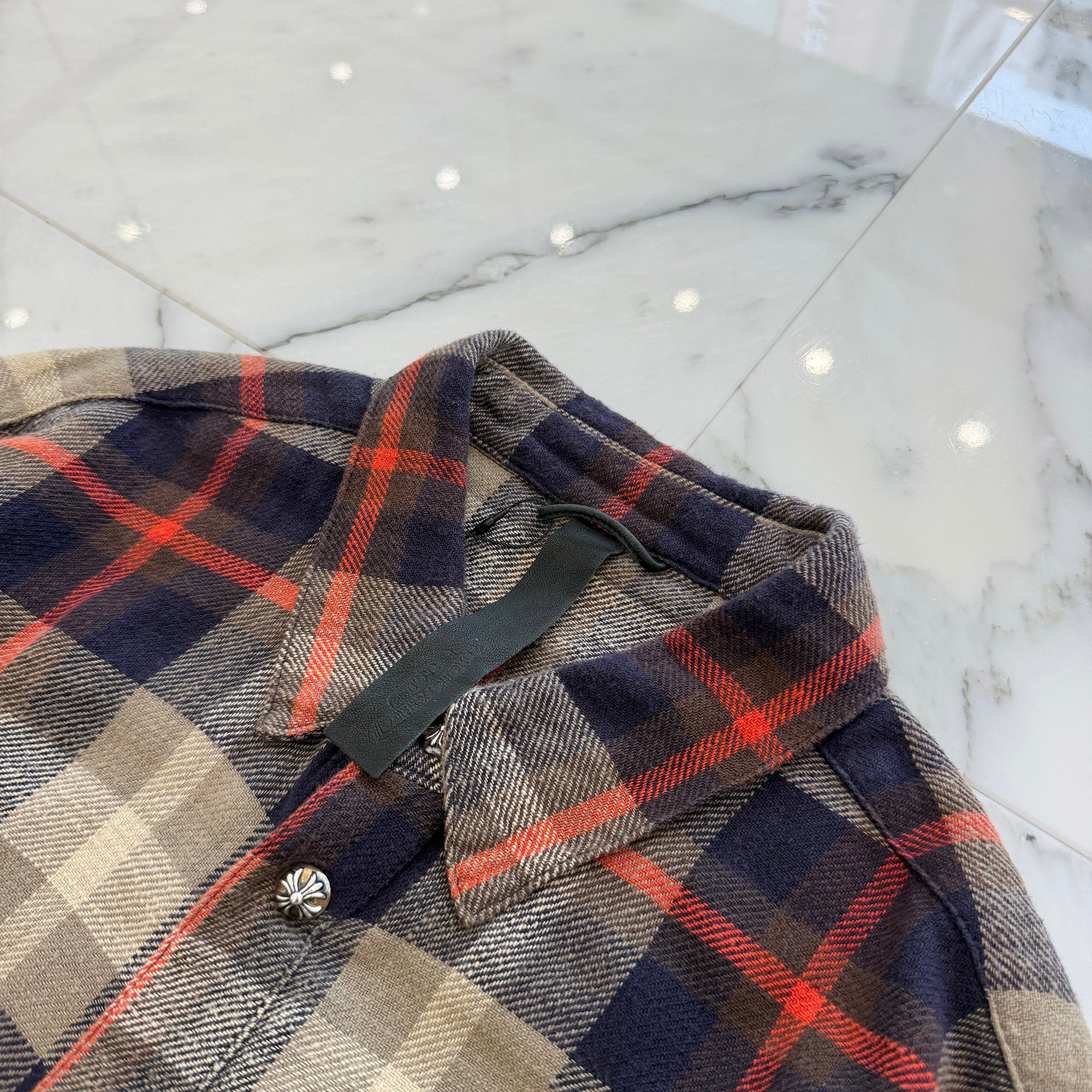 CHROME HEARTS Loose Ends Cross Patch Flannel Check Shirt Size L クロムハーツ ルーズエンド クロスパッチ フランネルチェックシャツ サイズL