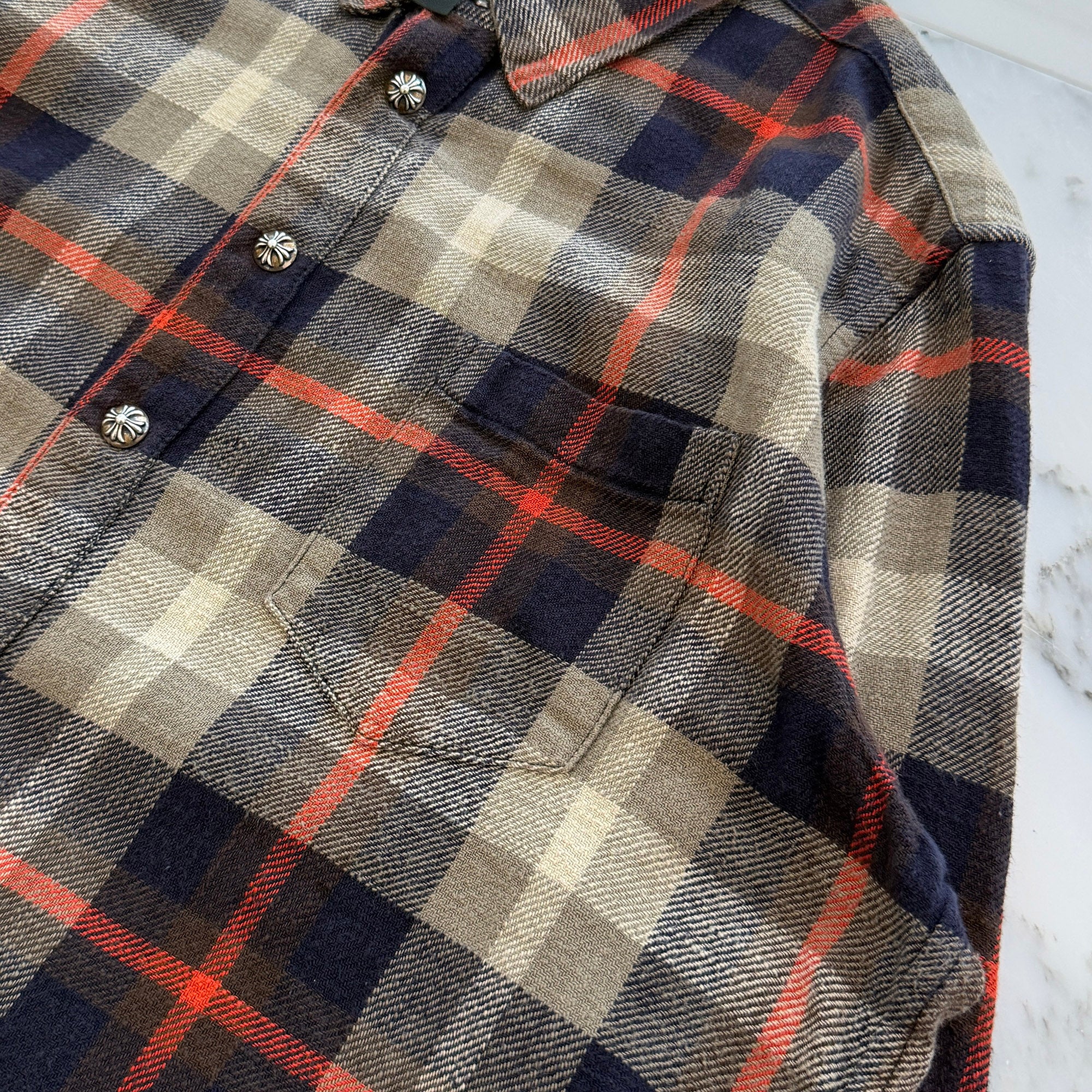 CHROME HEARTS Loose Ends Cross Patch Flannel Check Shirt Size L クロムハーツ ルーズエンド クロスパッチ フランネルチェックシャツ サイズL
