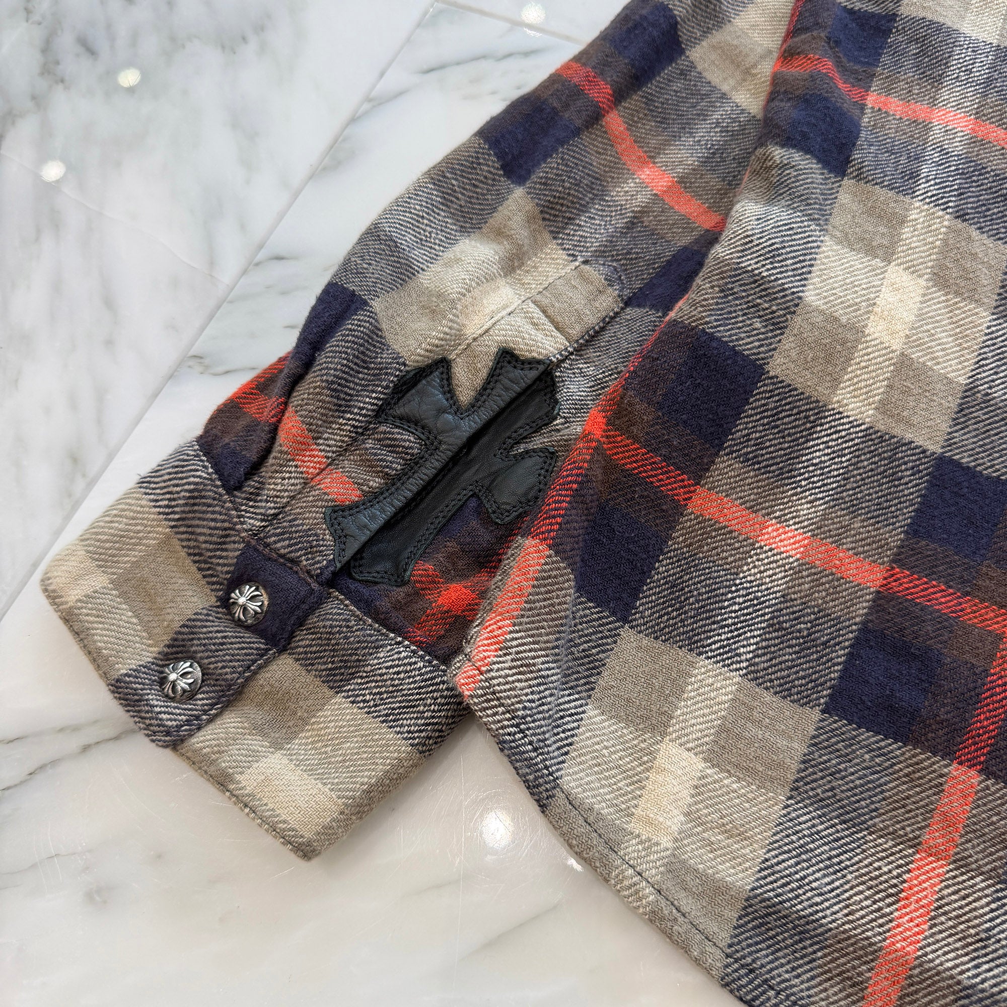 CHROME HEARTS Loose Ends Cross Patch Flannel Check Shirt Size L クロムハーツ ルーズエンド クロスパッチ フランネルチェックシャツ サイズL