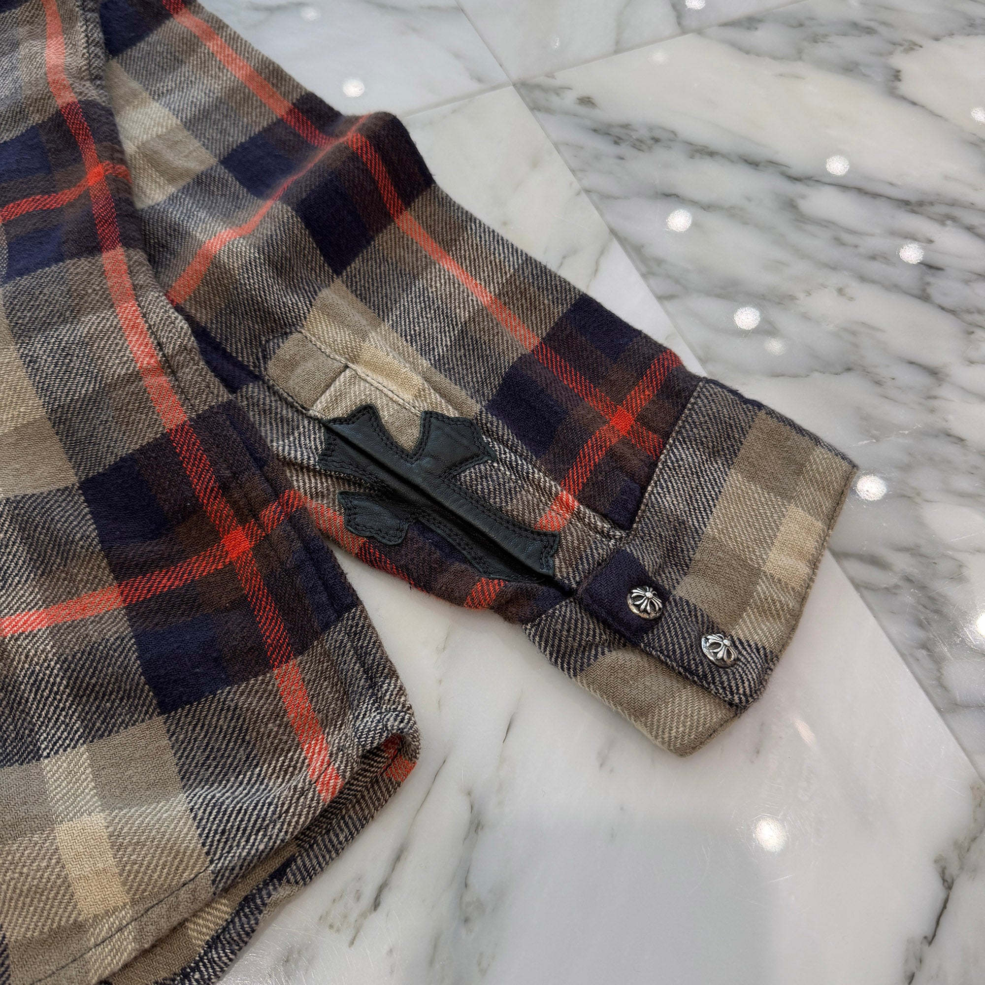 CHROME HEARTS Loose Ends Cross Patch Flannel Check Shirt Size L クロムハーツ ルーズエンド クロスパッチ フランネルチェックシャツ サイズL