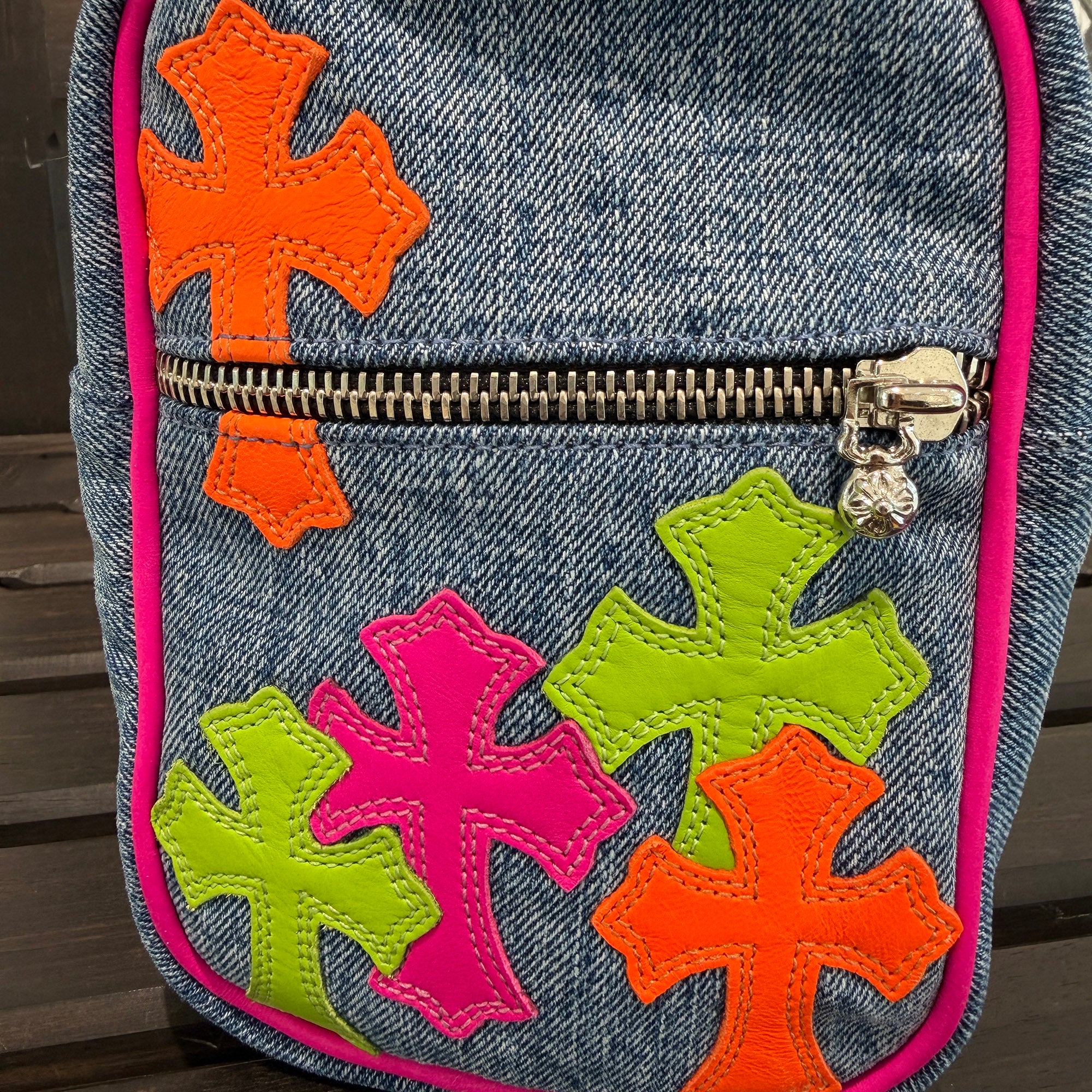 CHROME HEARTS TAKAMINI Multi Color Leather Cross Patch Denim Shoulder Bag クロムハーツ タカミニ マルチカラー レザークロスパッチ デニムショルダーバッグ
