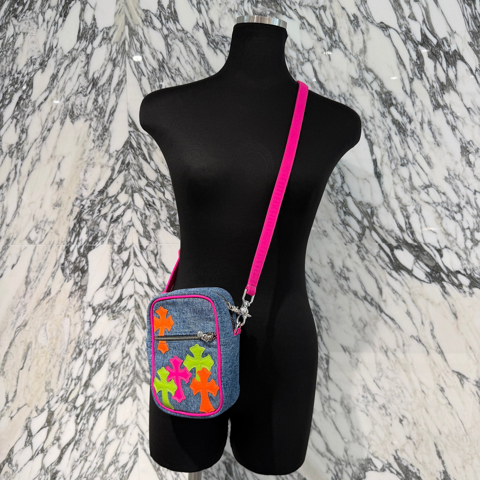 CHROME HEARTS TAKAMINI Multi Color Leather Cross Patch Denim Shoulder Bag クロムハーツ タカミニ マルチカラー レザークロスパッチ デニムショルダーバッグ