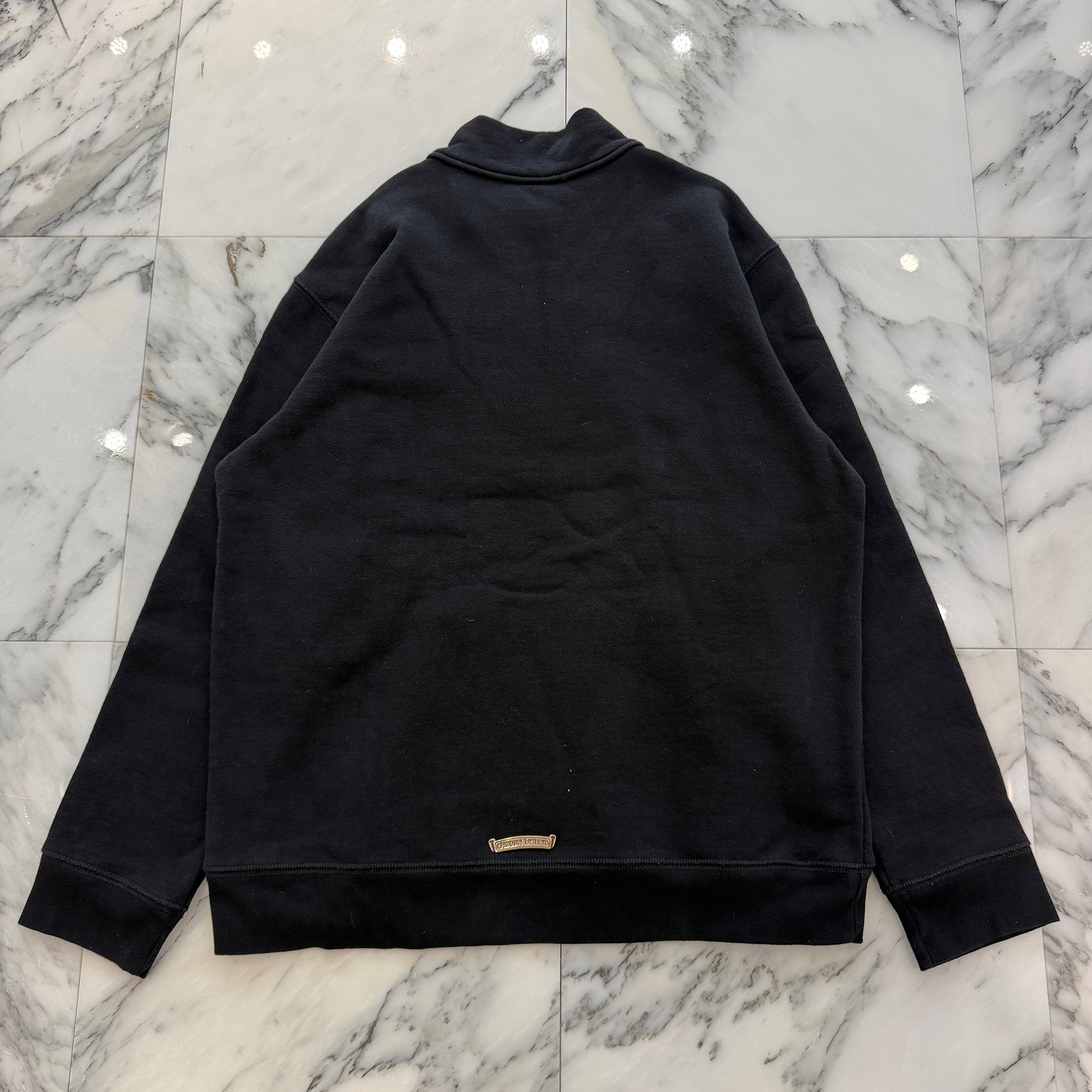 CHROME HEARTS Y NOT Cemetery Cross Leather Patch Half Zip Sweatshirt Size L クロムハーツ ワイノット セメタリークロス レザーパッチ ハーフジップ スウェットシャツ サイズL