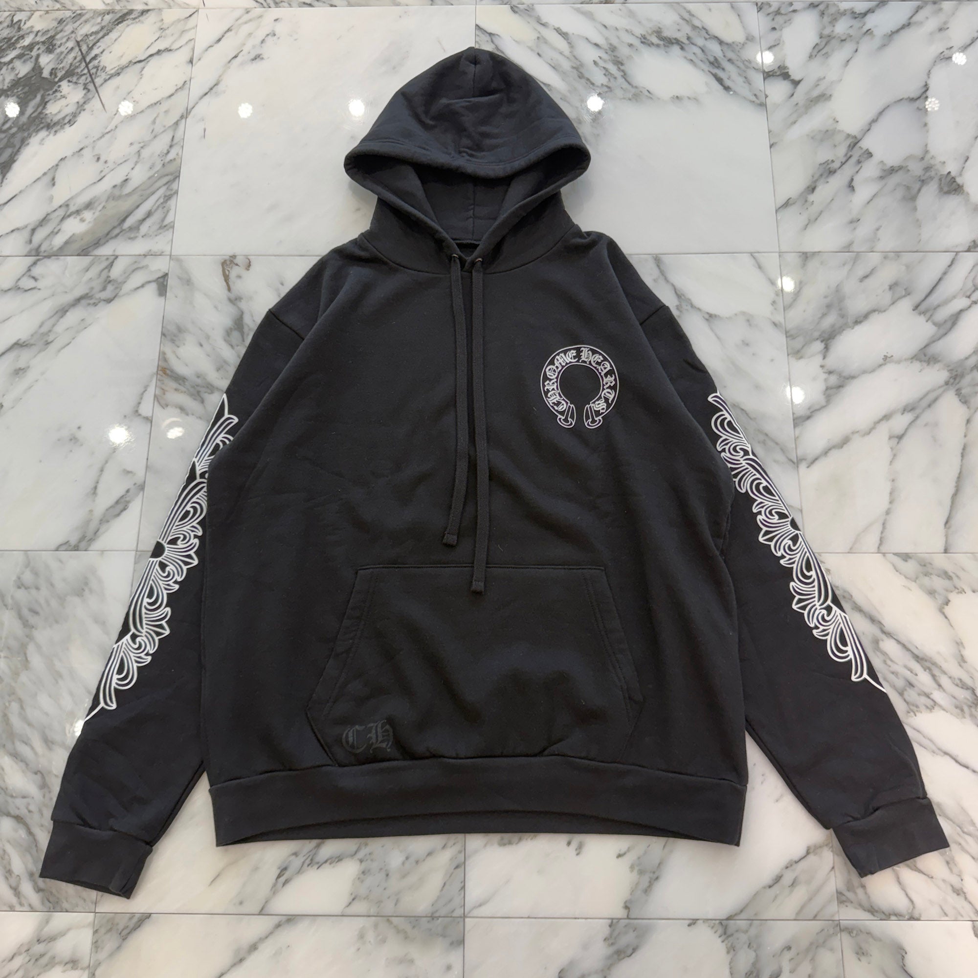 CHROME HEARTS Floral Cross Horseshoe Pullover Hoodie Size L クロムハーツ フローラルクロス ホースシュー プルオーバーフーディ サイズL