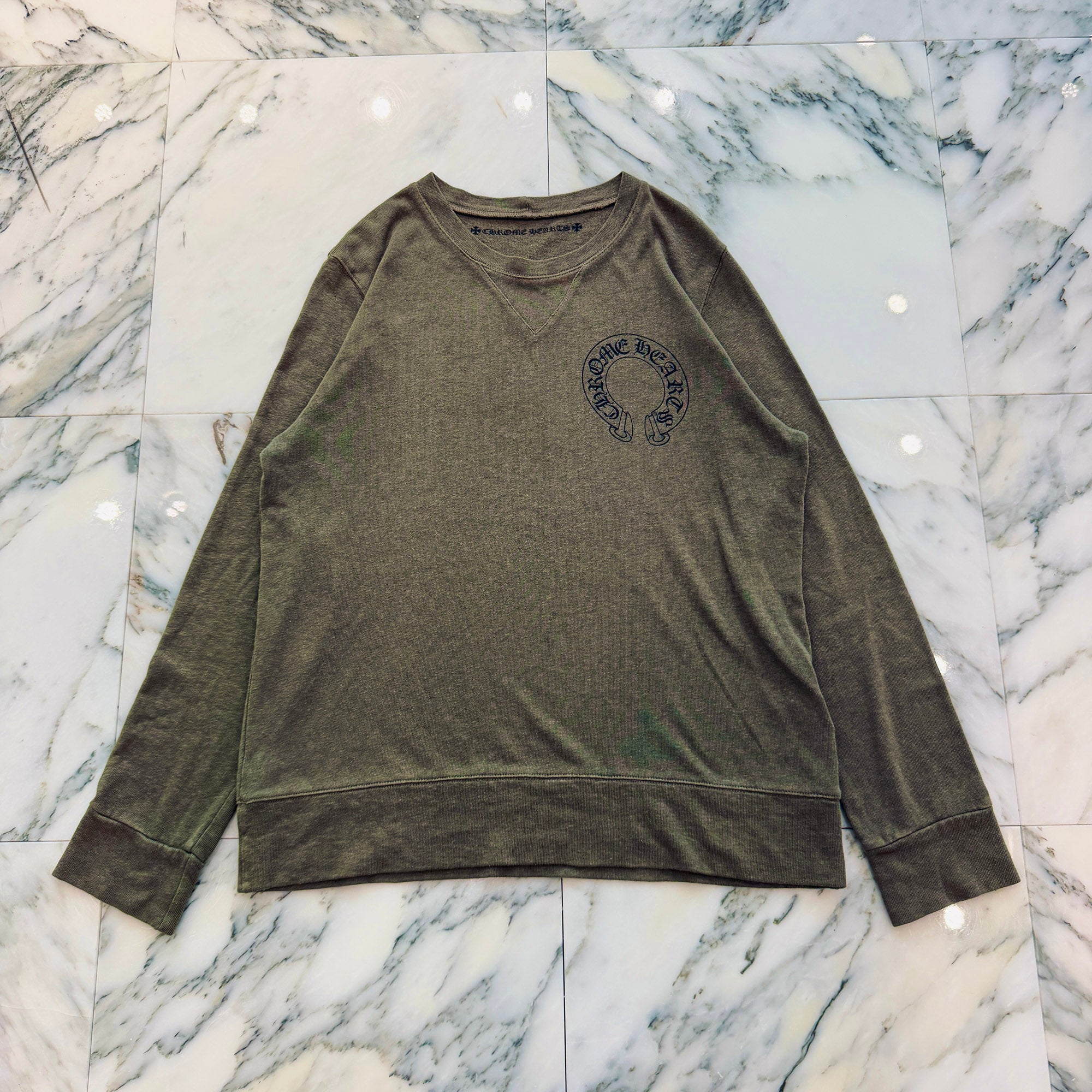 CHROME HEARTS Back Cemetery Cross Horseshoe Print Sweat Shirt Size S クロムハーツ バックセメタリークロス ホースシュープリント スウェットシャツ サイズS