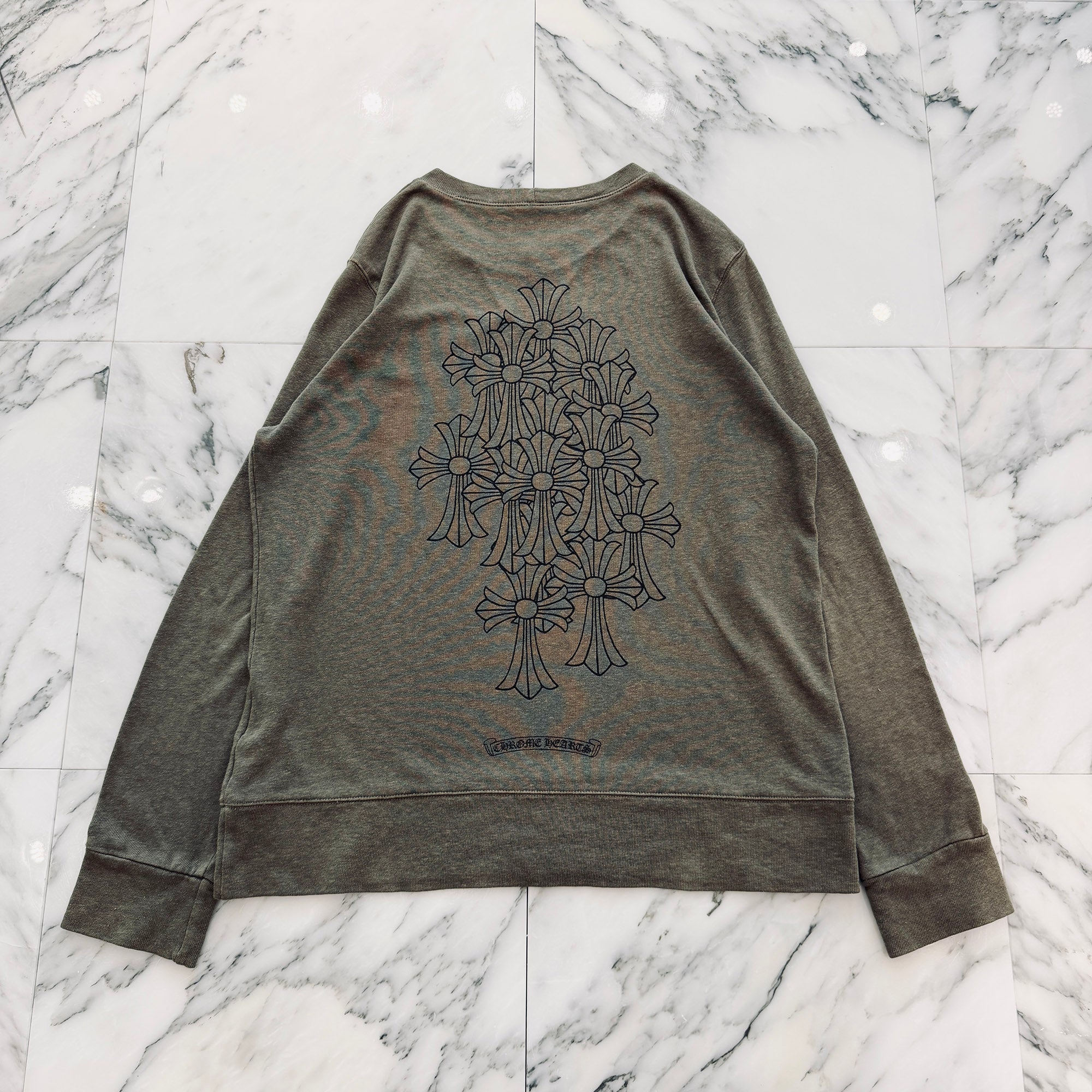 CHROME HEARTS Back Cemetery Cross Horseshoe Print Sweat Shirt Size S クロムハーツ バックセメタリークロス ホースシュープリント スウェットシャツ サイズS