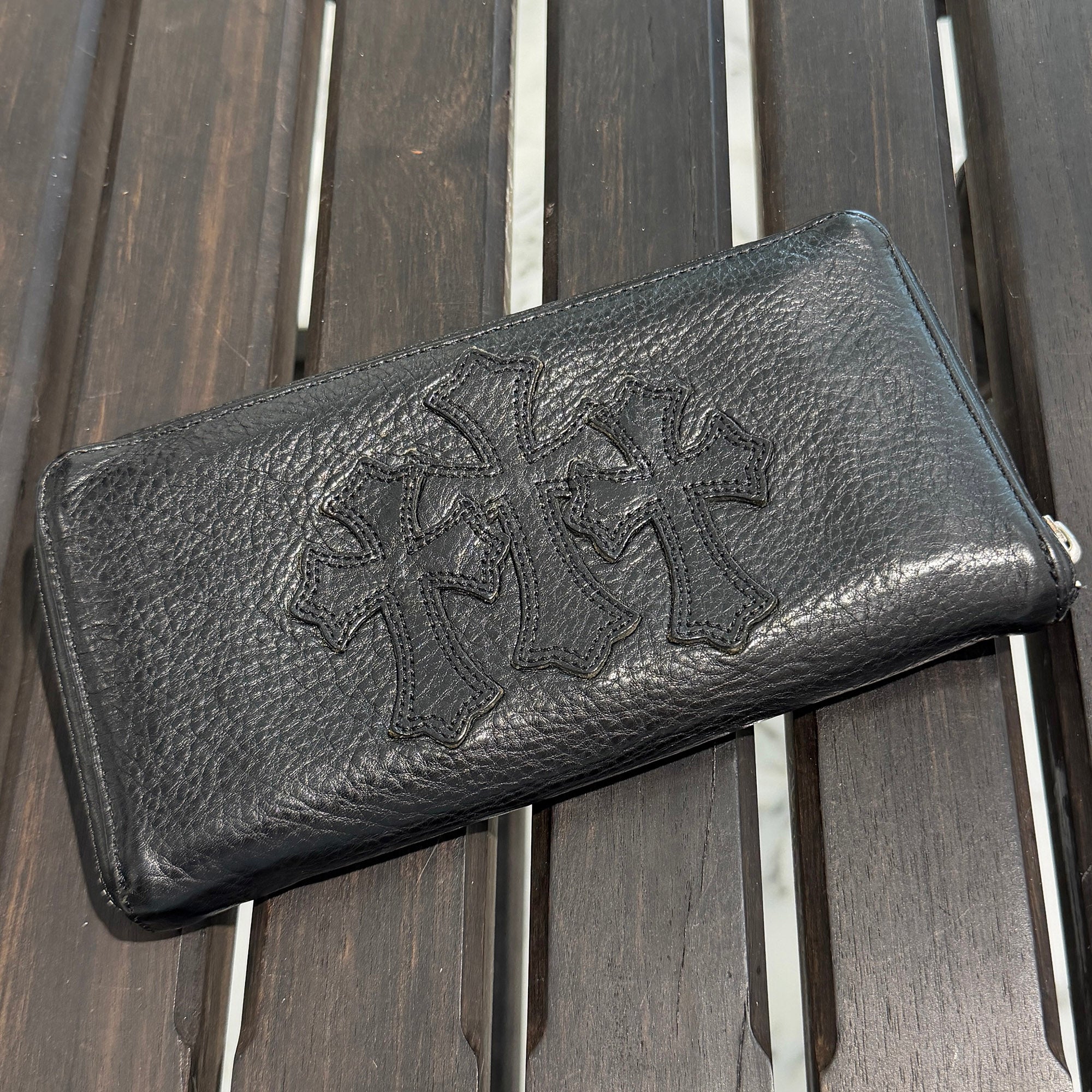 CHROME HEARTS 3 Cemetery Cross Leather Patch REC F ZIP Wallet クロムハーツ 3セメタリークロス レザーパッチ レック F ジップ ウォレット