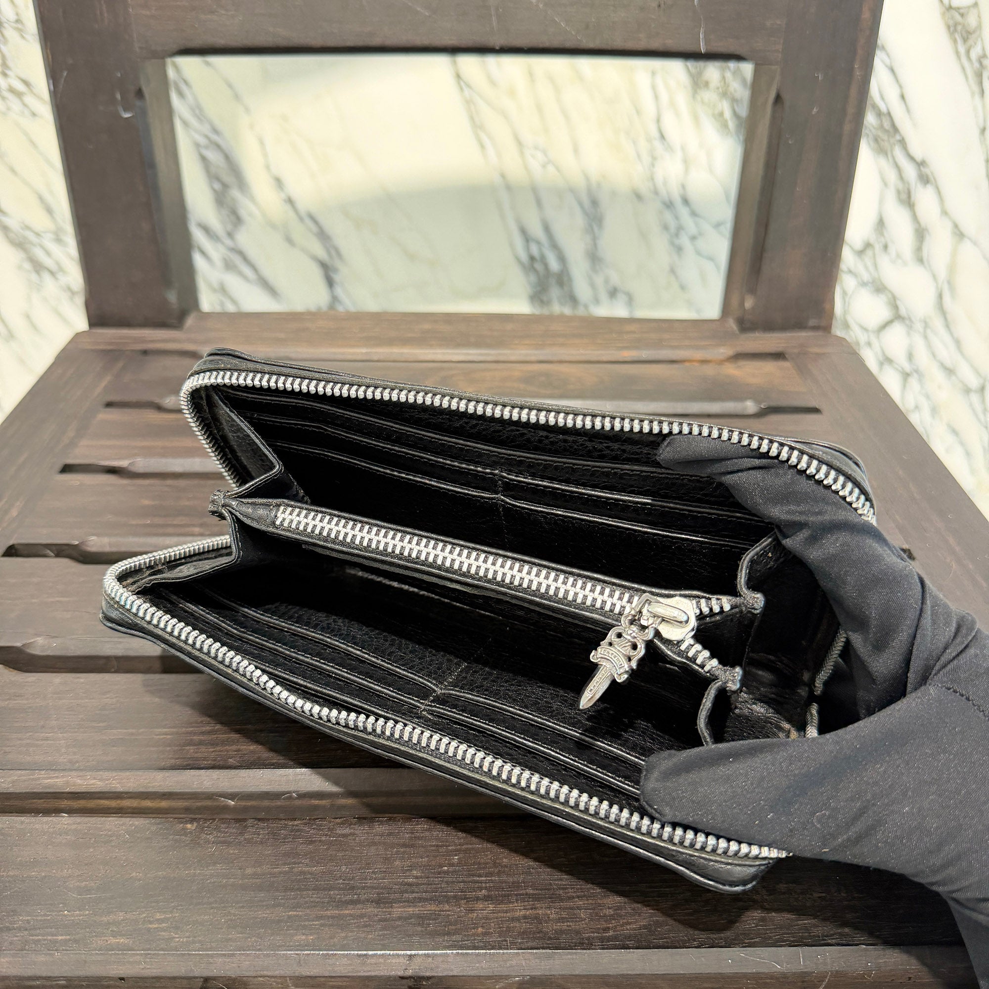 CHROME HEARTS 3 Cemetery Cross Leather Patch REC F ZIP Wallet クロムハーツ 3セメタリークロス レザーパッチ レック F ジップ ウォレット