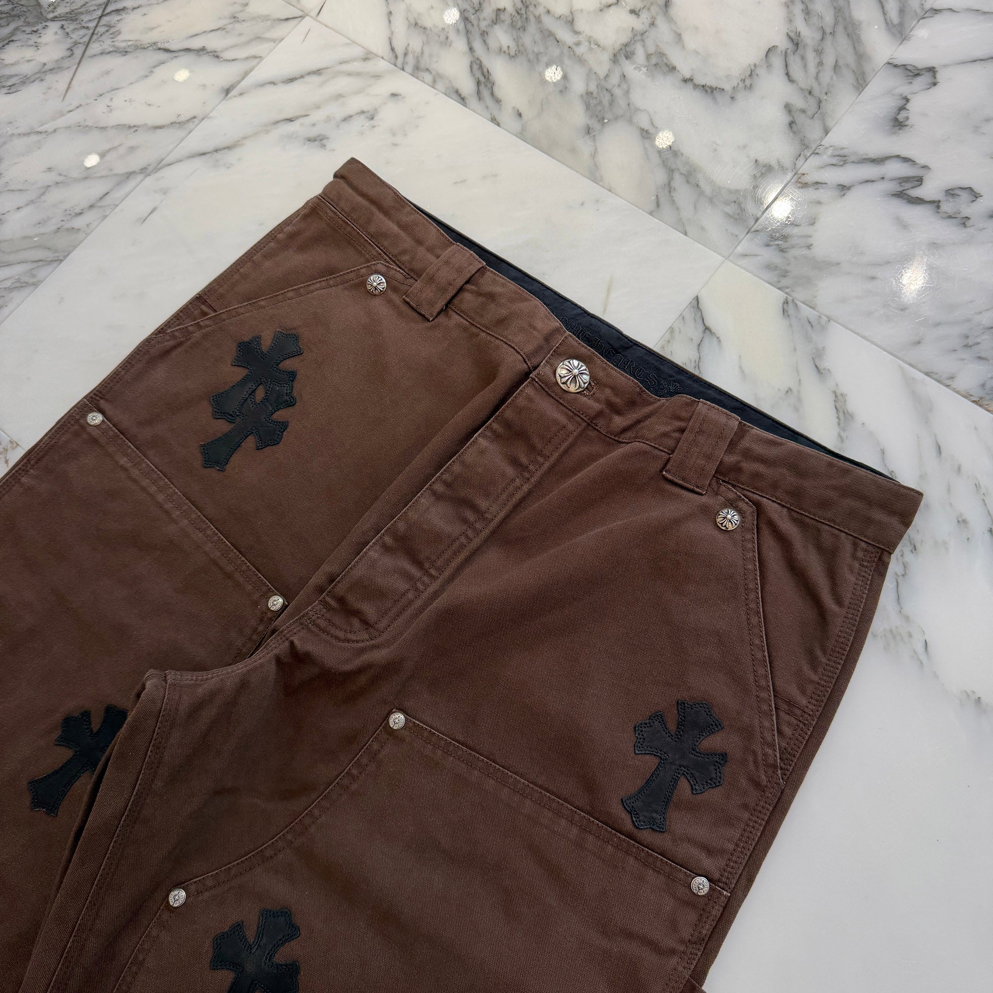 CHROME HEARTS Cross Leather Patch Carpenter Cross Ball Button Cotton Pants Size 36 クロムハーツ クロスレザーパッチ カーペンター クロスボールボタン コットンパンツ サイズ36
