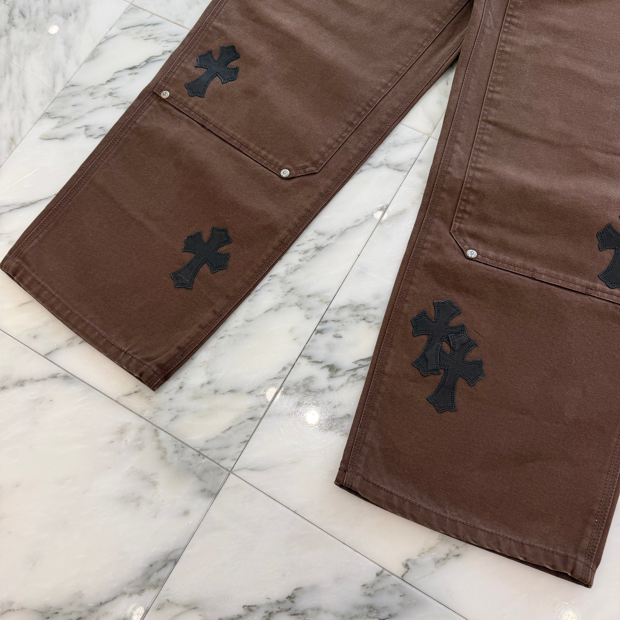 CHROME HEARTS Cross Leather Patch Carpenter Cross Ball Button Cotton Pants Size 36 クロムハーツ クロスレザーパッチ カーペンター クロスボールボタン コットンパンツ サイズ36