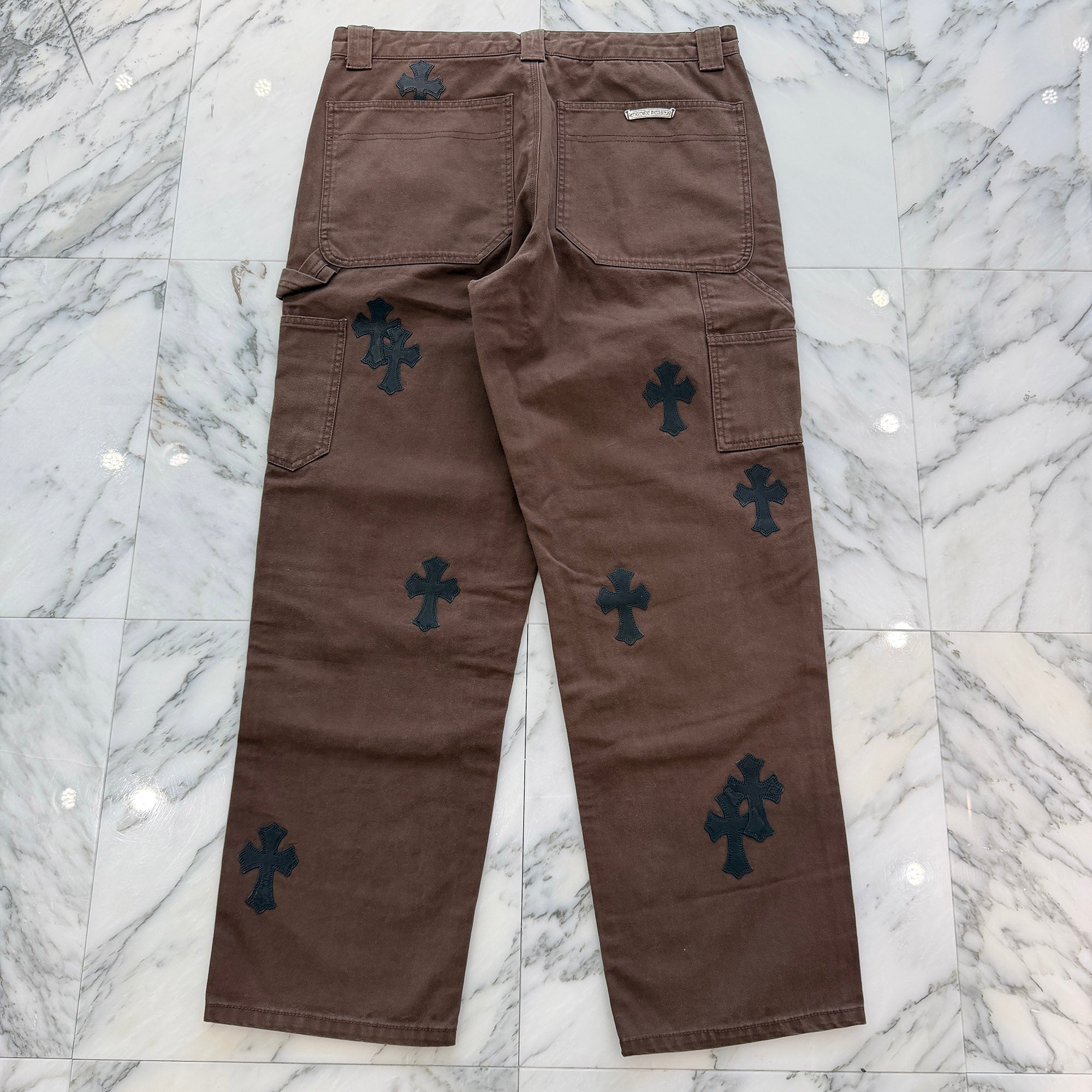 CHROME HEARTS Cross Leather Patch Carpenter Cross Ball Button Cotton Pants Size 36 クロムハーツ クロスレザーパッチ カーペンター クロスボールボタン コットンパンツ サイズ36