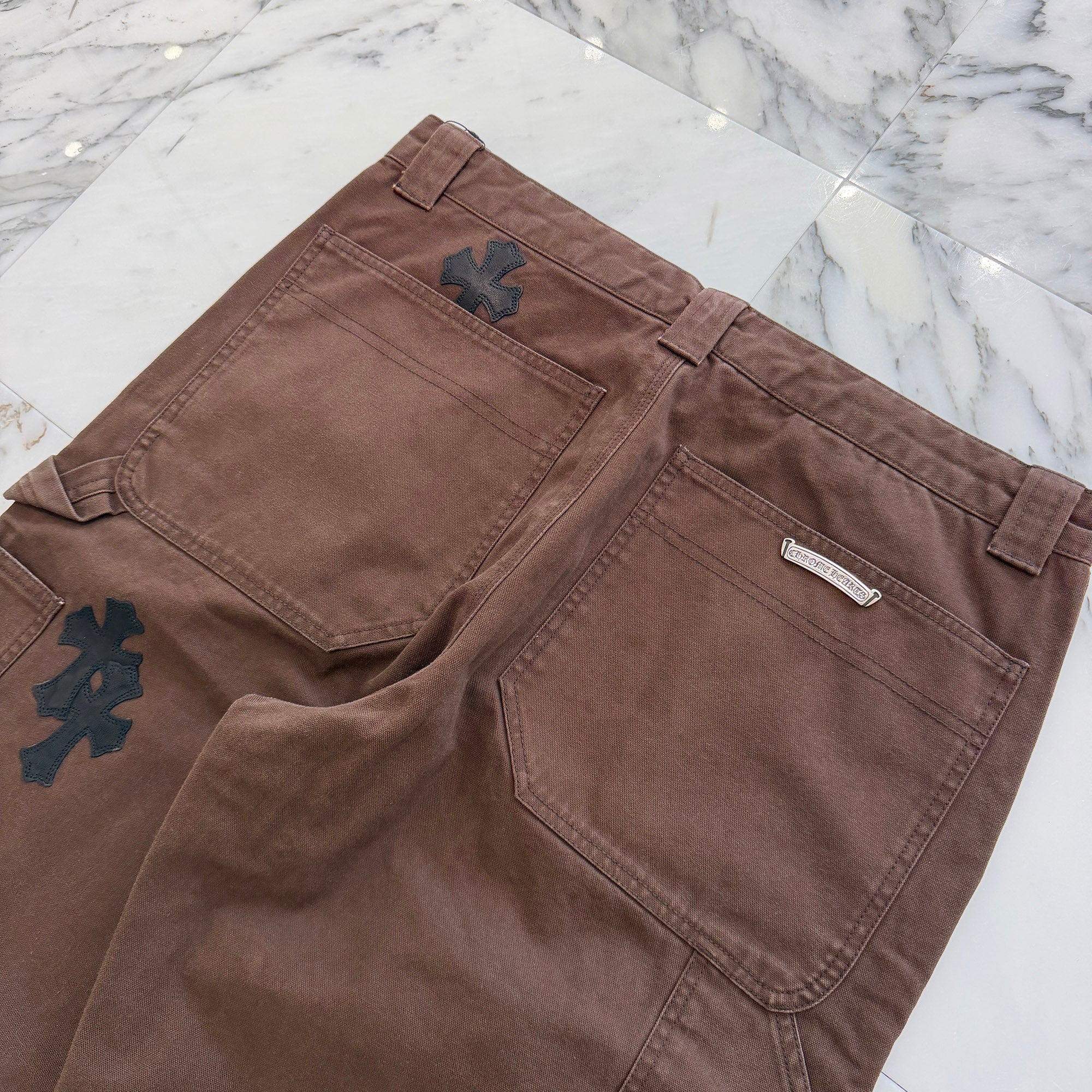 CHROME HEARTS Cross Leather Patch Carpenter Cross Ball Button Cotton Pants Size 36 クロムハーツ クロスレザーパッチ カーペンター クロスボールボタン コットンパンツ サイズ36
