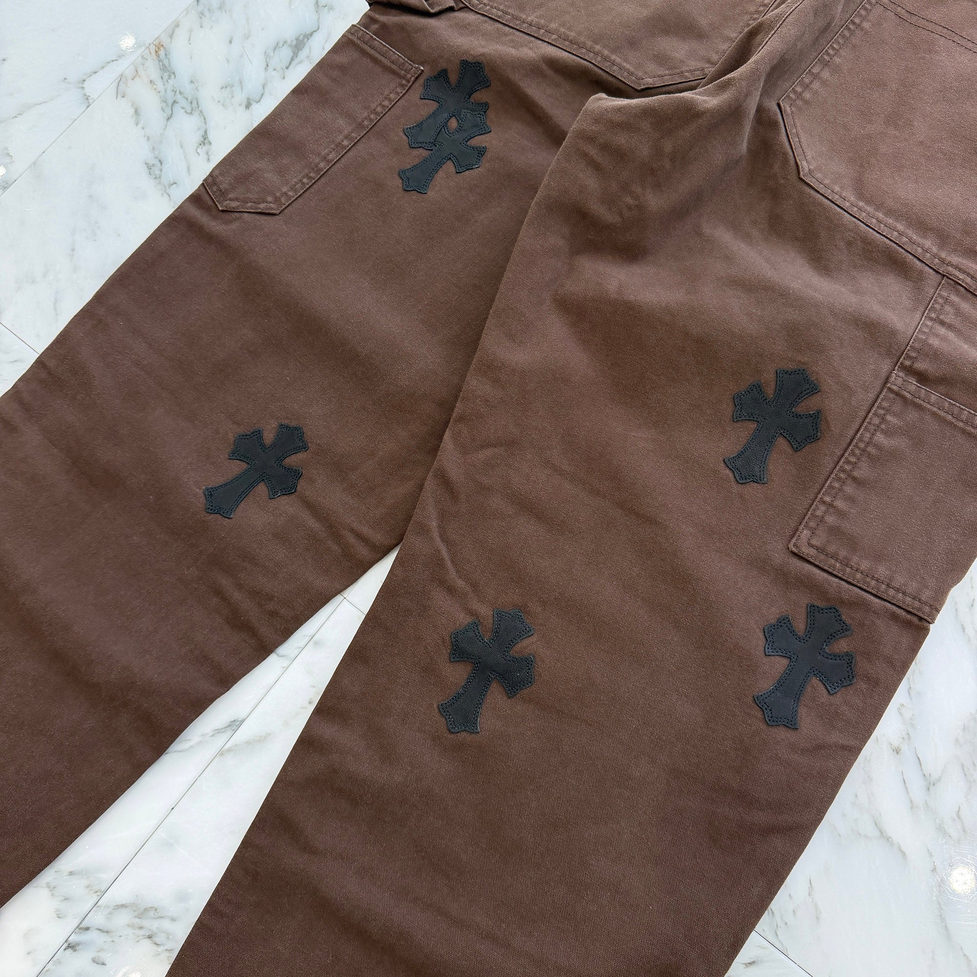 CHROME HEARTS Cross Leather Patch Carpenter Cross Ball Button Cotton Pants Size 36 クロムハーツ クロスレザーパッチ カーペンター クロスボールボタン コットンパンツ サイズ36