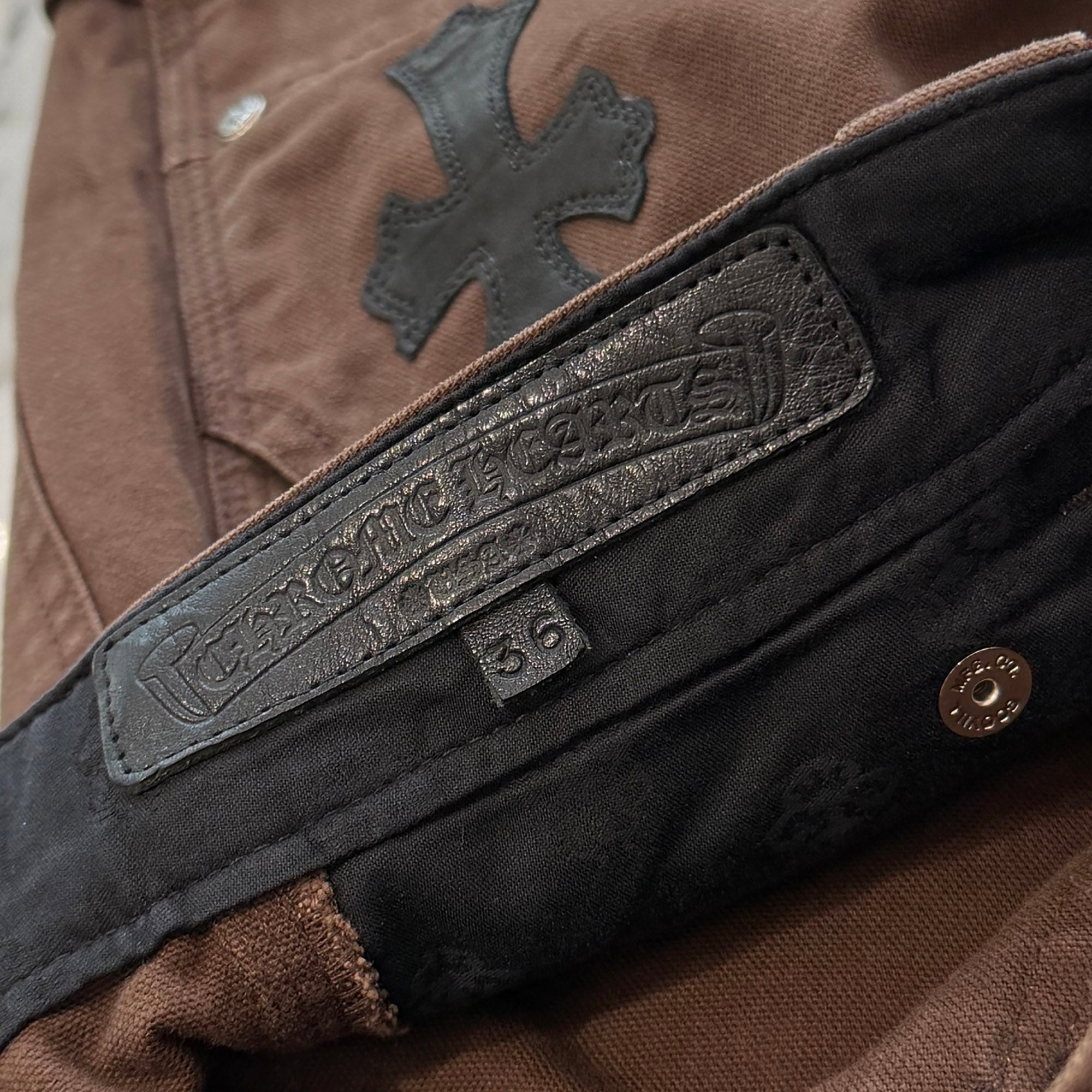 CHROME HEARTS Cross Leather Patch Carpenter Cross Ball Button Cotton Pants Size 36 クロムハーツ クロスレザーパッチ カーペンター クロスボールボタン コットンパンツ サイズ36