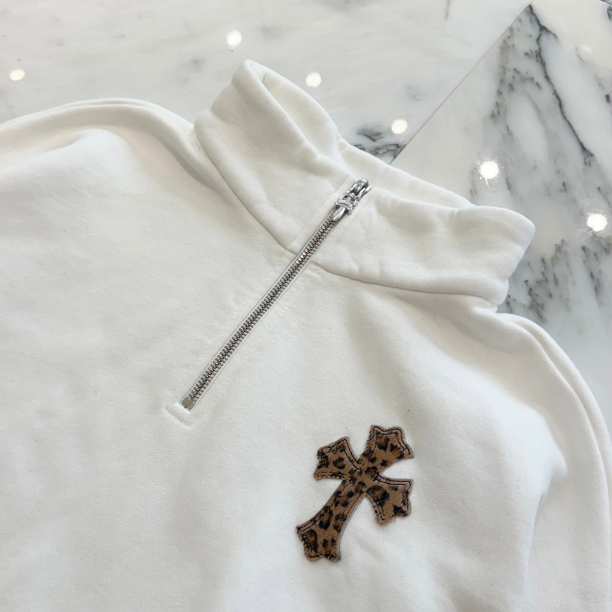 CHROME HEARTS Y NOT Multi Leather Cross Patch Half Zip Sweatshirt Size L クロムハーツ ワイノット マルチレザークロスパッチ ハーフジップ スウェットシャツ サイズL