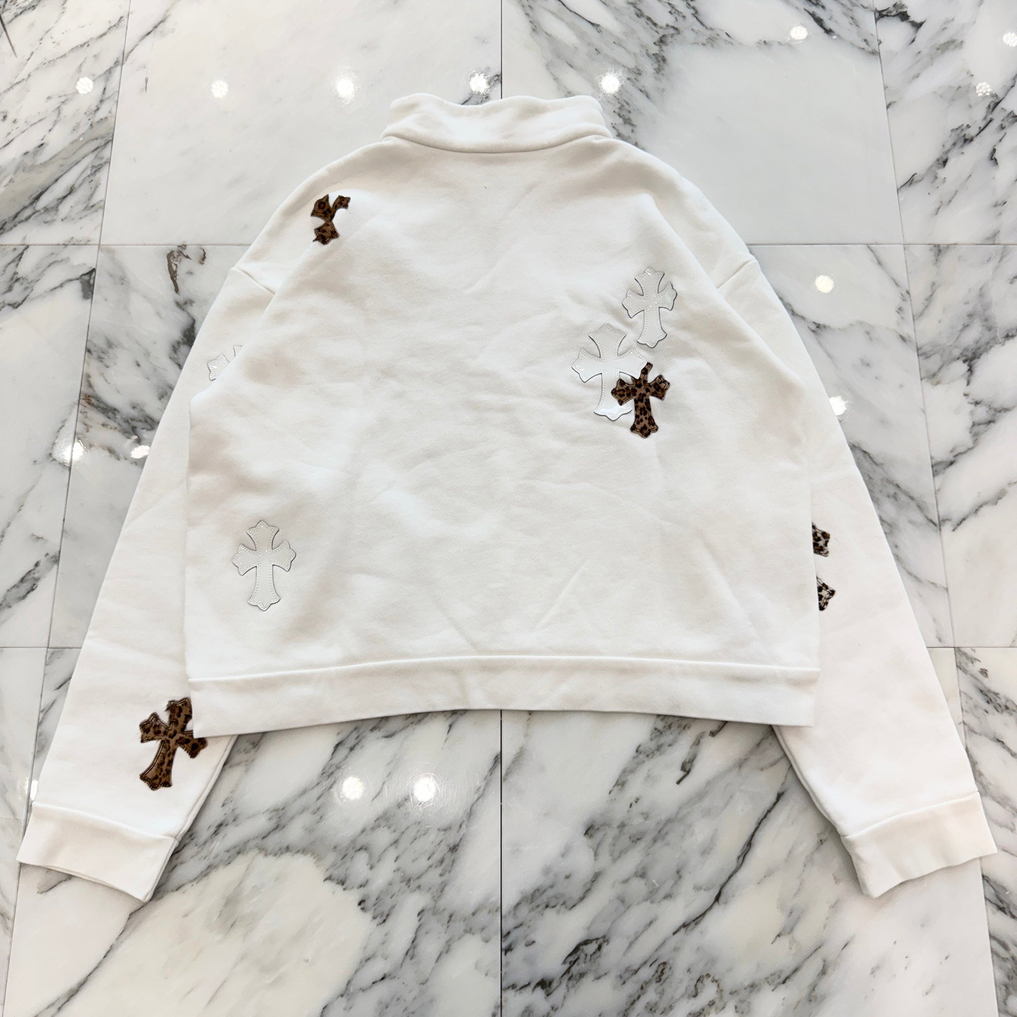 CHROME HEARTS Y NOT Multi Leather Cross Patch Half Zip Sweatshirt Size L クロムハーツ ワイノット マルチレザークロスパッチ ハーフジップ スウェットシャツ サイズL