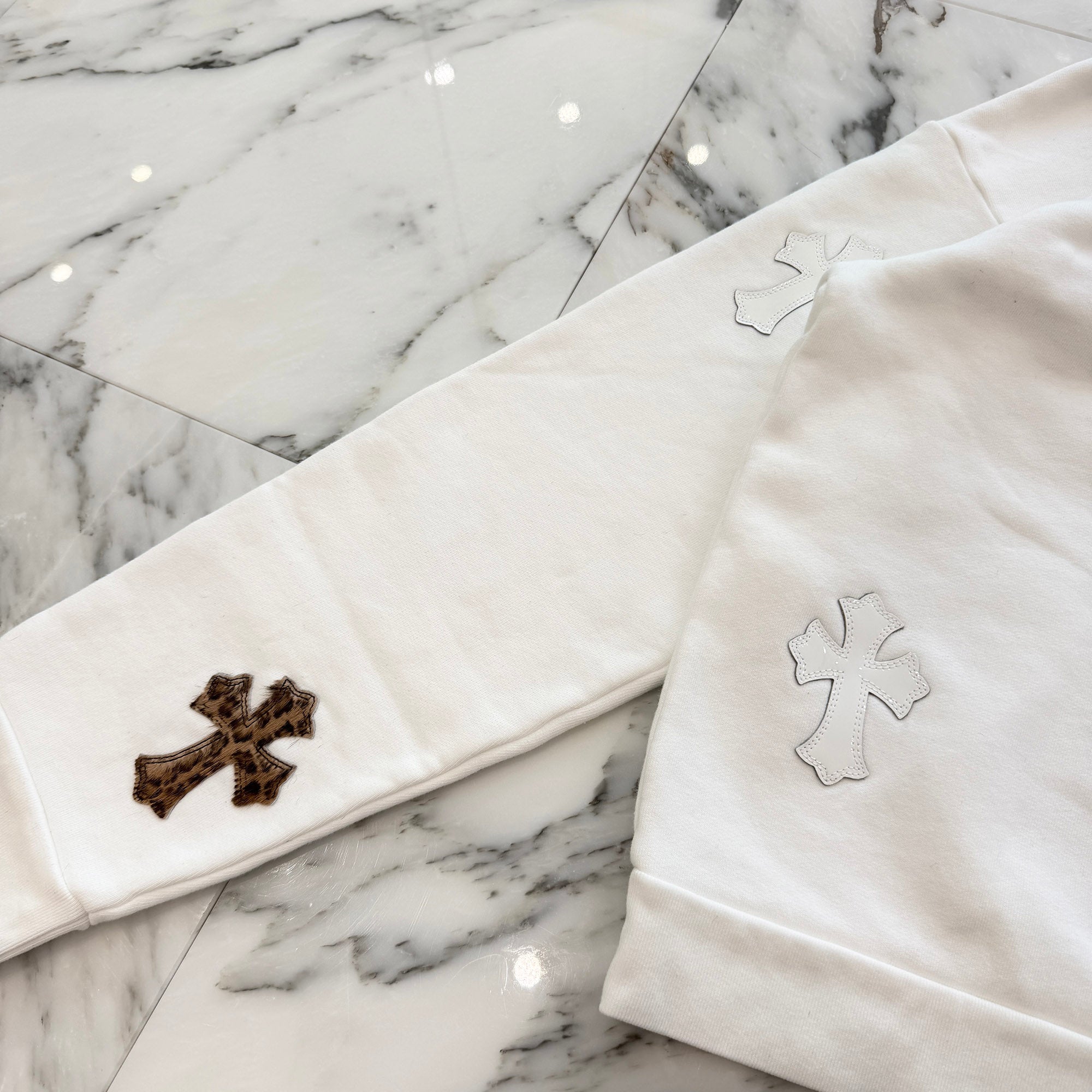 CHROME HEARTS Y NOT Multi Leather Cross Patch Half Zip Sweatshirt Size L クロムハーツ ワイノット マルチレザークロスパッチ ハーフジップ スウェットシャツ サイズL