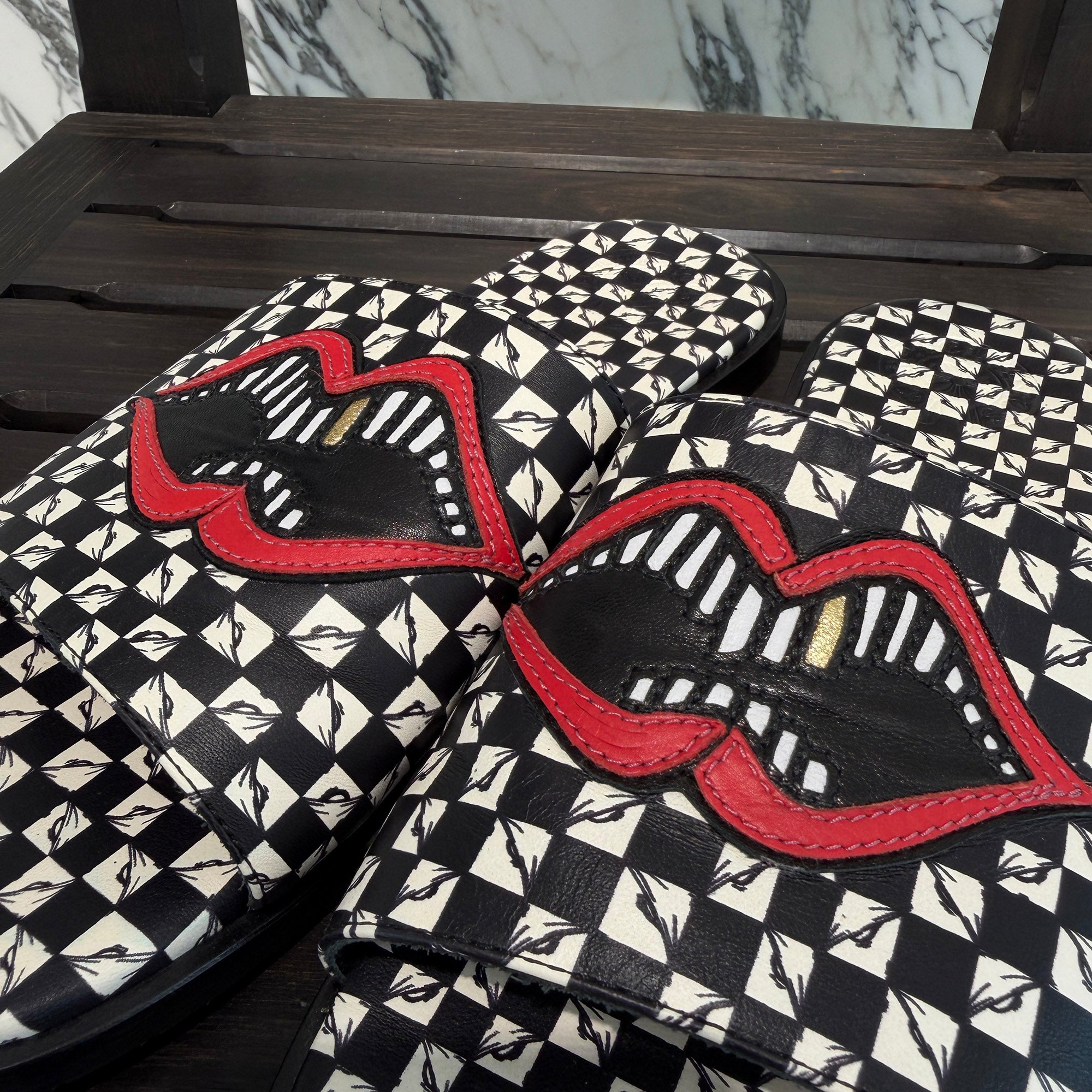 CHROME HEARTS × MATTY BOY 99Eyes Chomper Patch Leather Sandals Size 42 (約26.5cm～27.0cm) クロムハーツ×マッティボーイ 99アイズ チョンパー パッチ レザーサンダル サイズ42 (約26.5cm～27.0cm)
