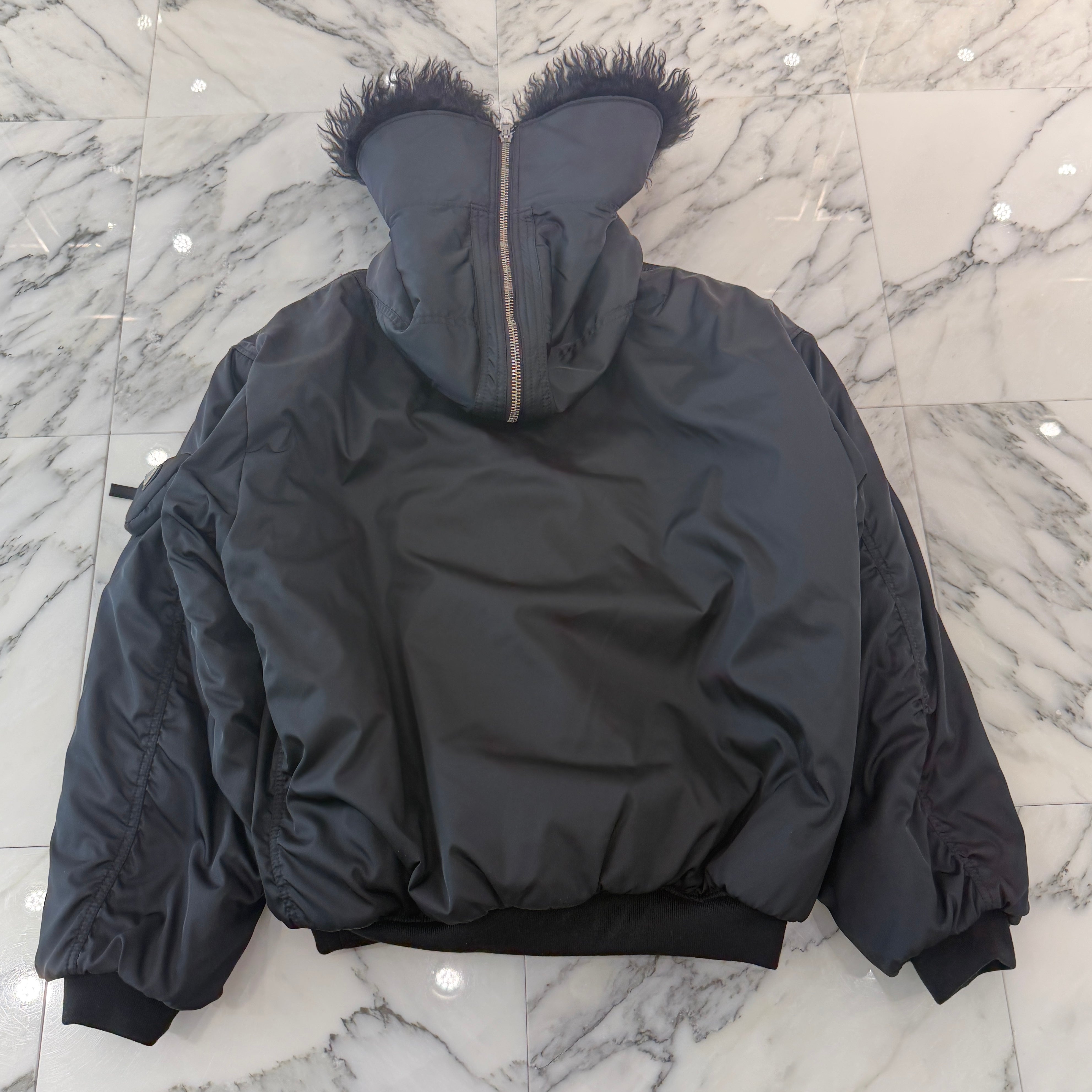 PRADA 2022AW Re-Nylon Fur Trimmed Hoodie Bomber Jacket SGC148 S222 1WQ8 Size XS プラダ リ ナイロン ファーフード ボンバージャケット サイズXS