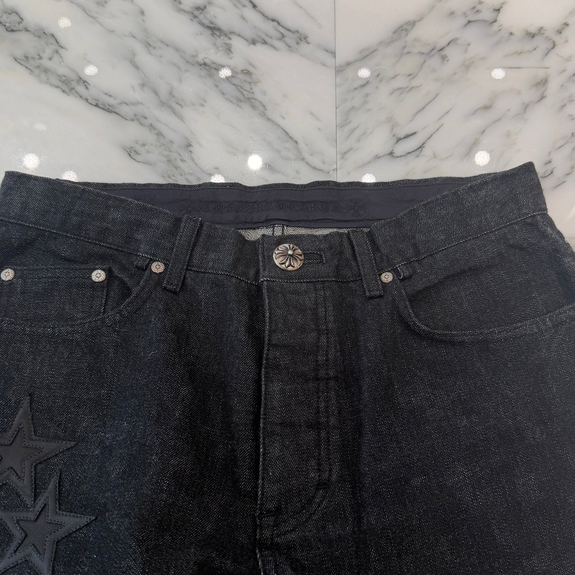 CHROME HEARTS Star Leather Patch Denim Pants Size 33 クロムハーツ スターレザーパッチ デニムパンツ サイズ33