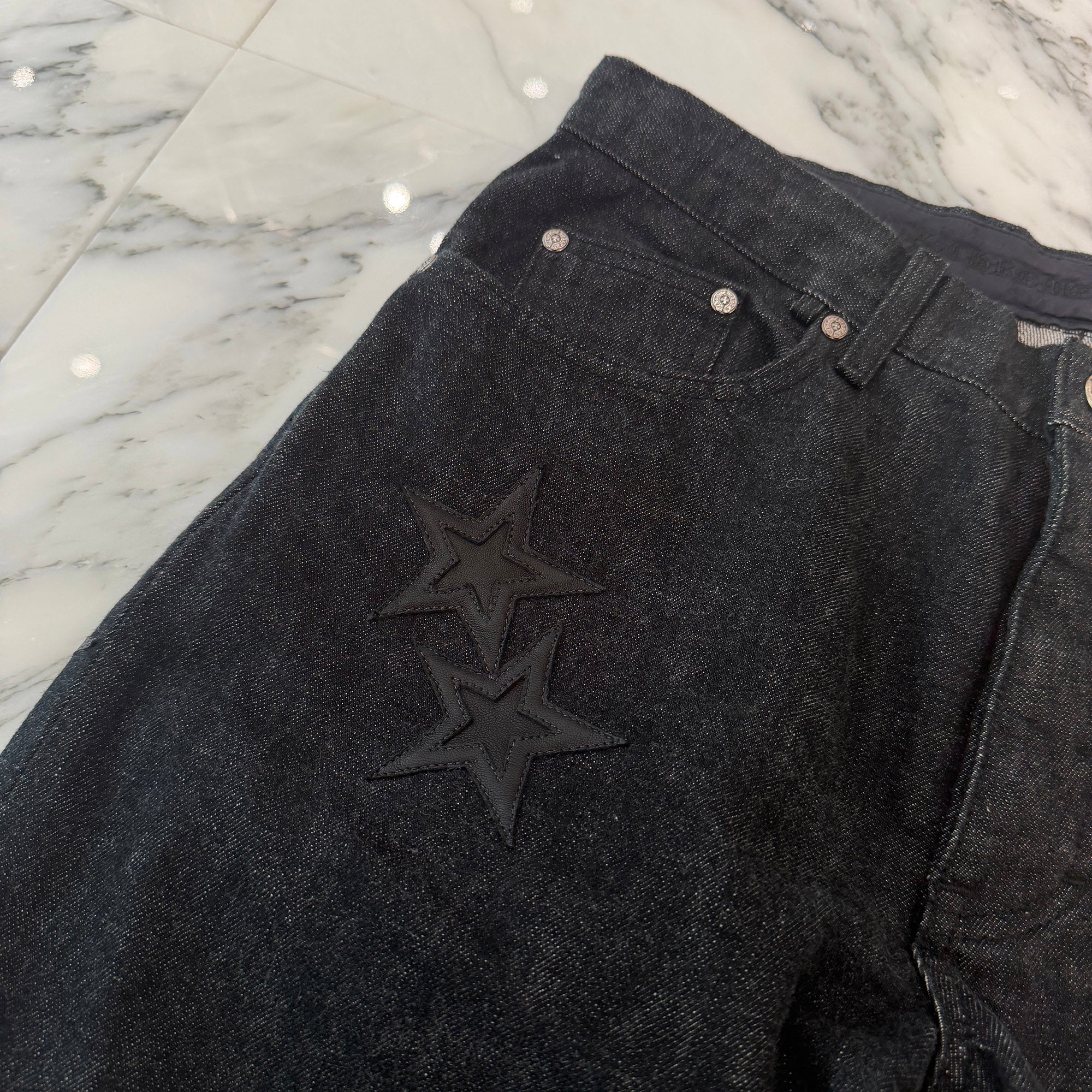 CHROME HEARTS Star Leather Patch Denim Pants Size 33 クロムハーツ スターレザーパッチ デニムパンツ サイズ33
