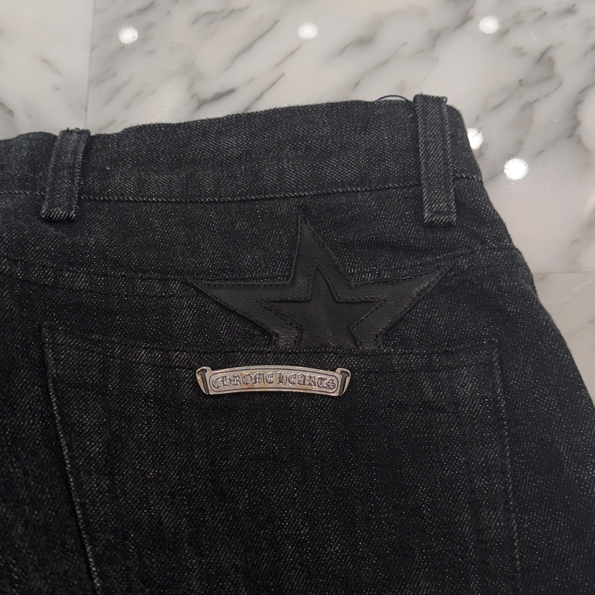 CHROME HEARTS Star Leather Patch Denim Pants Size 33 クロムハーツ スターレザーパッチ デニムパンツ サイズ33