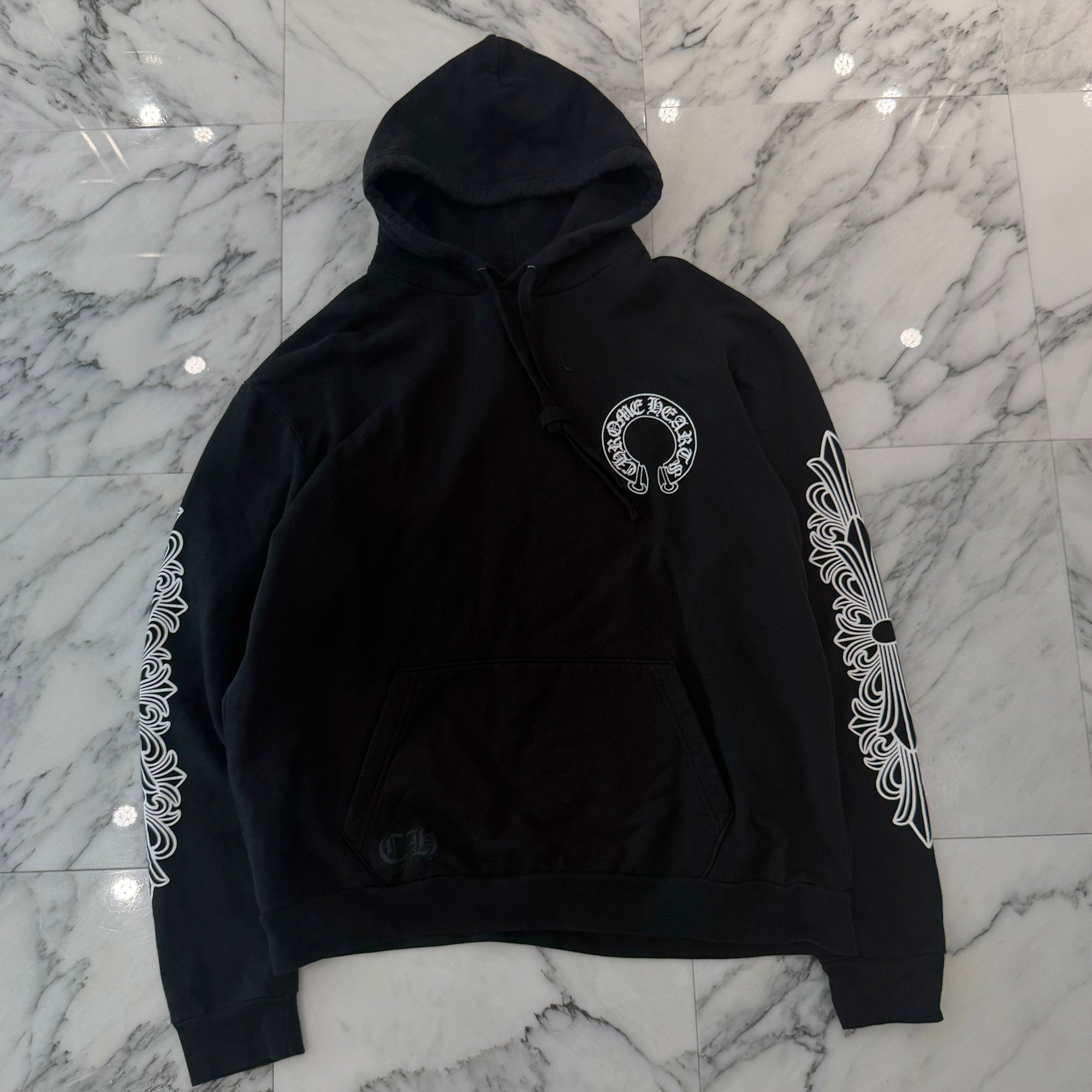 CHROME HEARTS Floral Cross Horseshoe Pullover Hoodie Size L クロムハーツ フローラルクロス ホースシュー プルオーバーフーディ サイズL