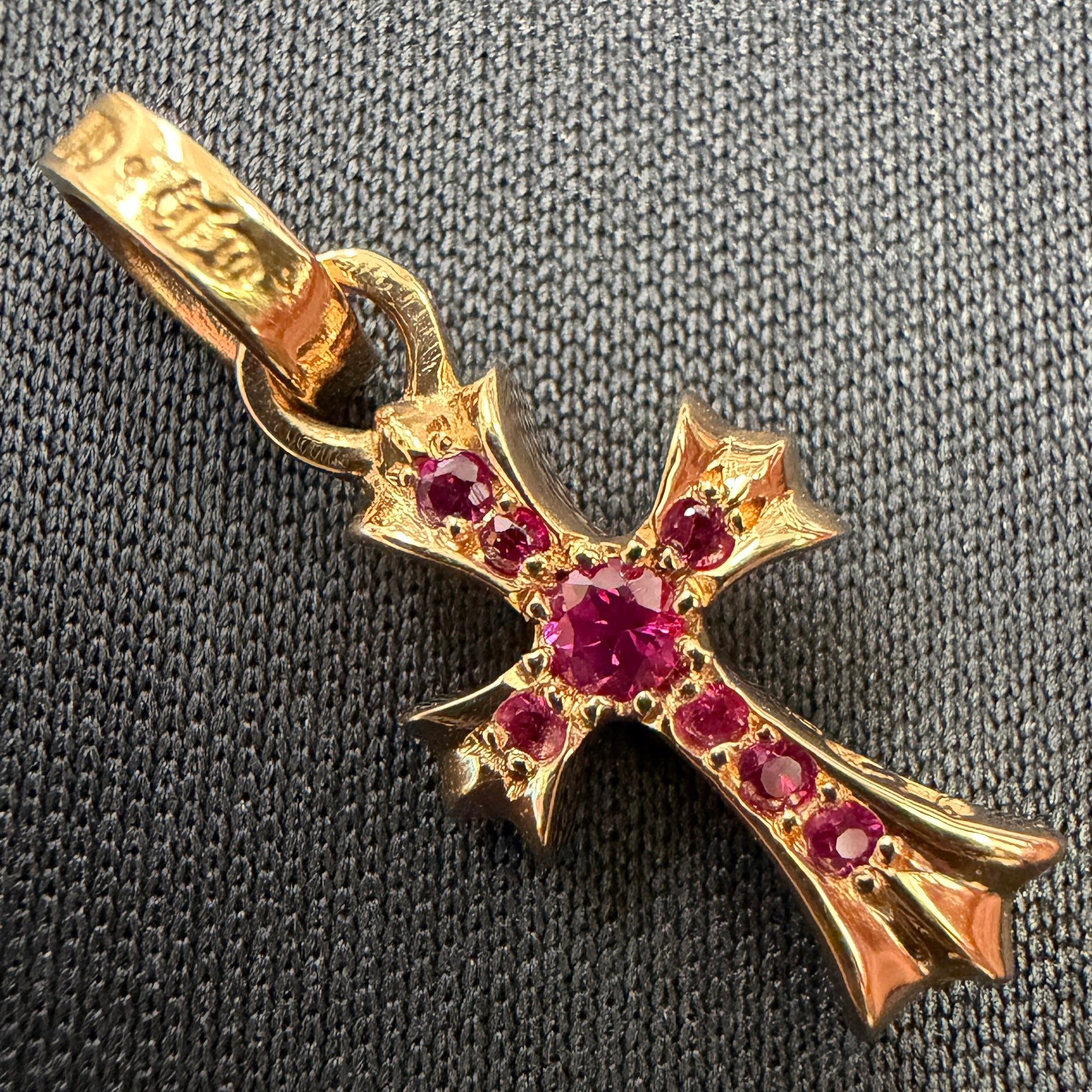 CHROME HEARTS 22K CH Cross Baby Fat Charm Pave Ruby クロムハーツ 22K CHクロス ベビーファット チャーム パヴェルビー