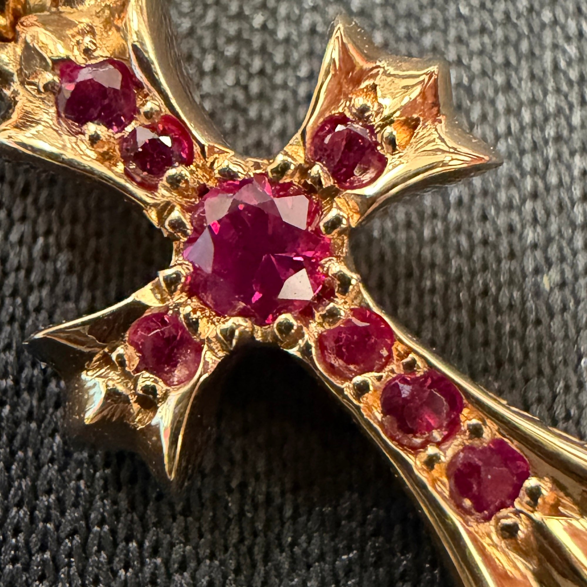 CHROME HEARTS 22K CH Cross Baby Fat Charm Pave Ruby クロムハーツ 22K CHクロス ベビーファット チャーム パヴェルビー