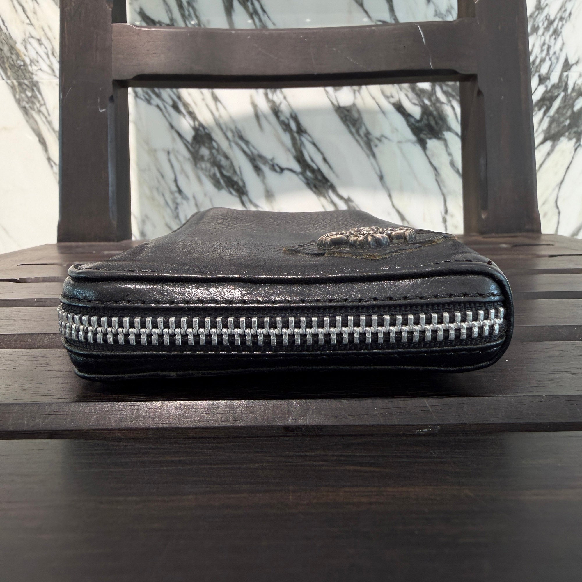CHROME HEARTS Filigree Plus Leather Patch Round Zip Wallet クロムハーツ フィリグリープラス レザーパッチ ウォレット