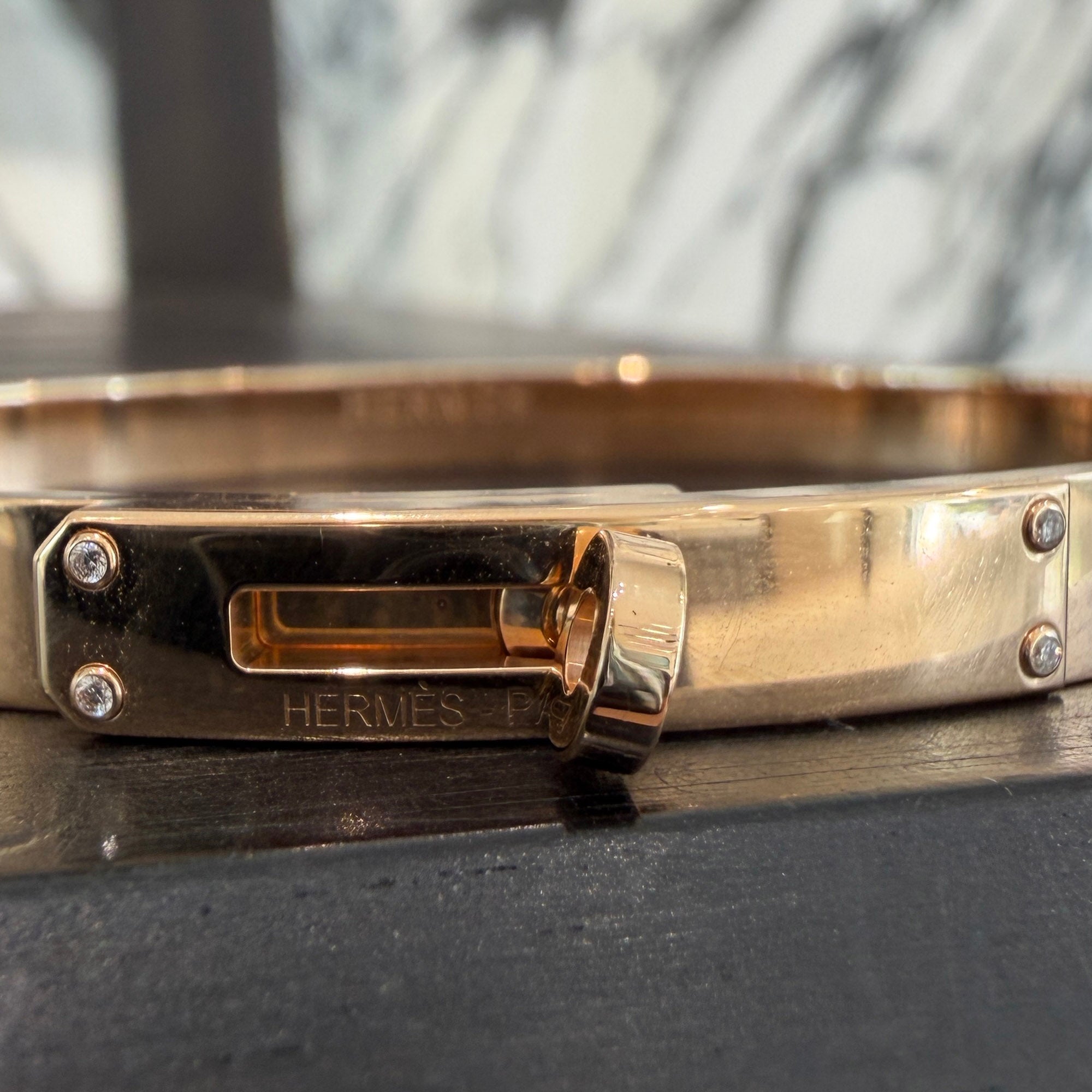 HERMES Au750 PG Kelly Bracelet PM Size LG エルメス Au750 PG ケリー ブレスレット PM サイズLG