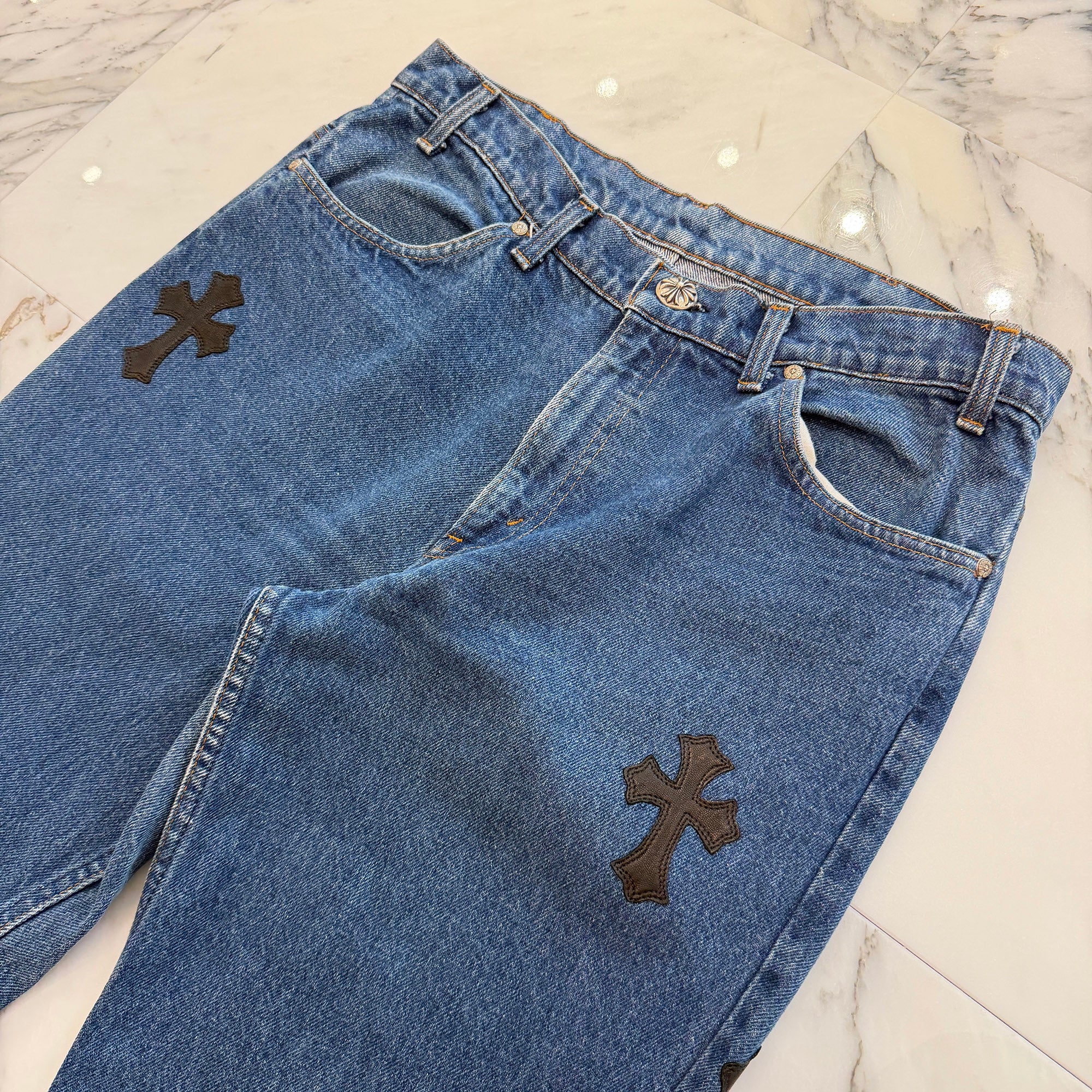 CHROME HEARTS × Levi's 646 Bell Bottoms Cross Leather Patch Jeans Size 34 クロムハーツ × リーバイス 646 ベルボトム クロスレザーパッチ ジーンズ デニムパンツ サイズ34
