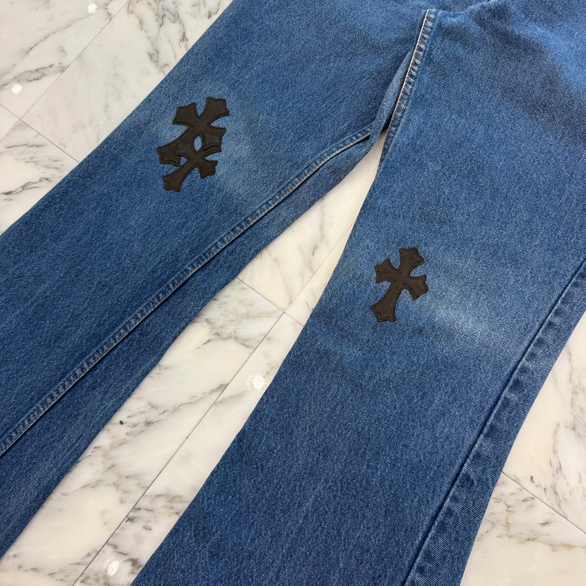 CHROME HEARTS × Levi's 646 Bell Bottoms Cross Leather Patch Jeans Size 34 クロムハーツ × リーバイス 646 ベルボトム クロスレザーパッチ ジーンズ デニムパンツ サイズ34