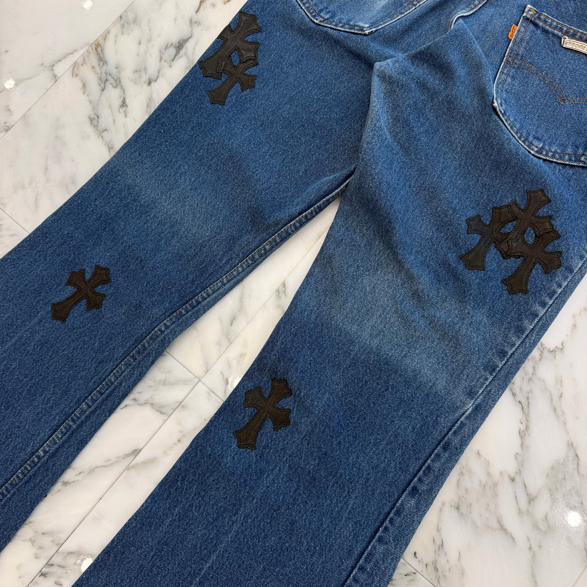 CHROME HEARTS × Levi's 646 Bell Bottoms Cross Leather Patch Jeans Size 34 クロムハーツ × リーバイス 646 ベルボトム クロスレザーパッチ ジーンズ デニムパンツ サイズ34