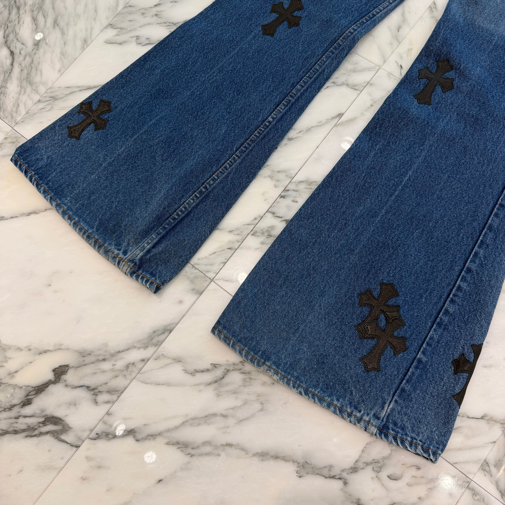 CHROME HEARTS × Levi's 646 Bell Bottoms Cross Leather Patch Jeans Size 34 クロムハーツ × リーバイス 646 ベルボトム クロスレザーパッチ ジーンズ デニムパンツ サイズ34