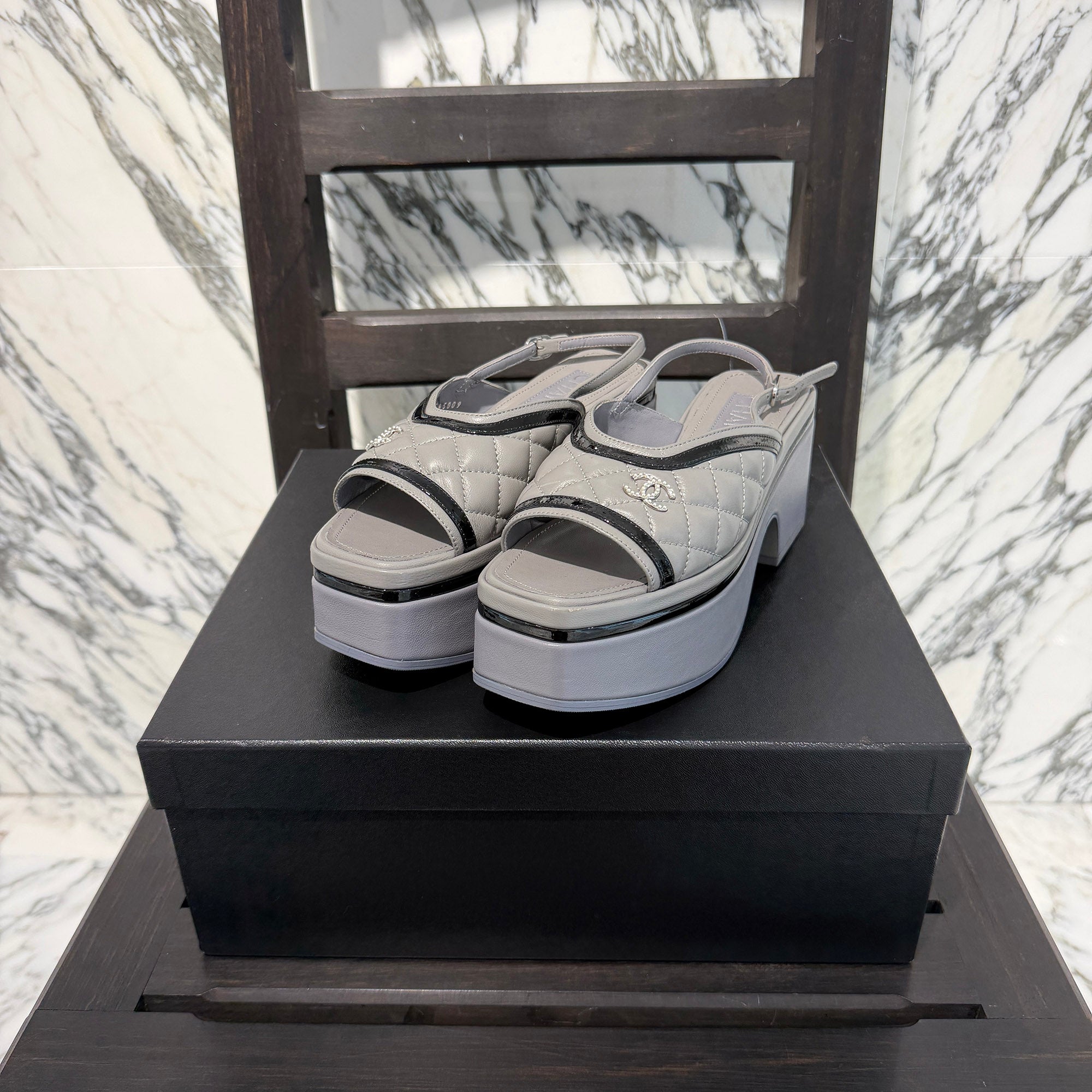 CHANEL 2023SS 23A Matelassé CC Logo Platform Sandals G45009 Size 36 1/2C (約23.5cm) シャネル 23A マトラッセ ココマーク プラットフォーム サンダル サイズ36 1/2C (約23.5cm)