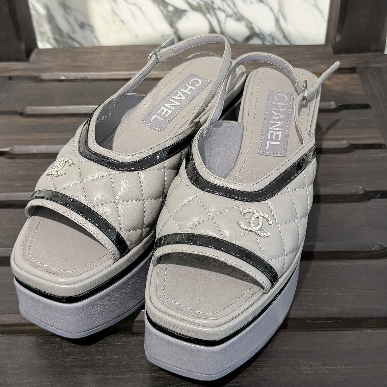 CHANEL 2023SS 23A Matelassé CC Logo Platform Sandals G45009 Size 36 1/2C (約23.5cm) シャネル 23A マトラッセ ココマーク プラットフォーム サンダル サイズ36 1/2C (約23.5cm)