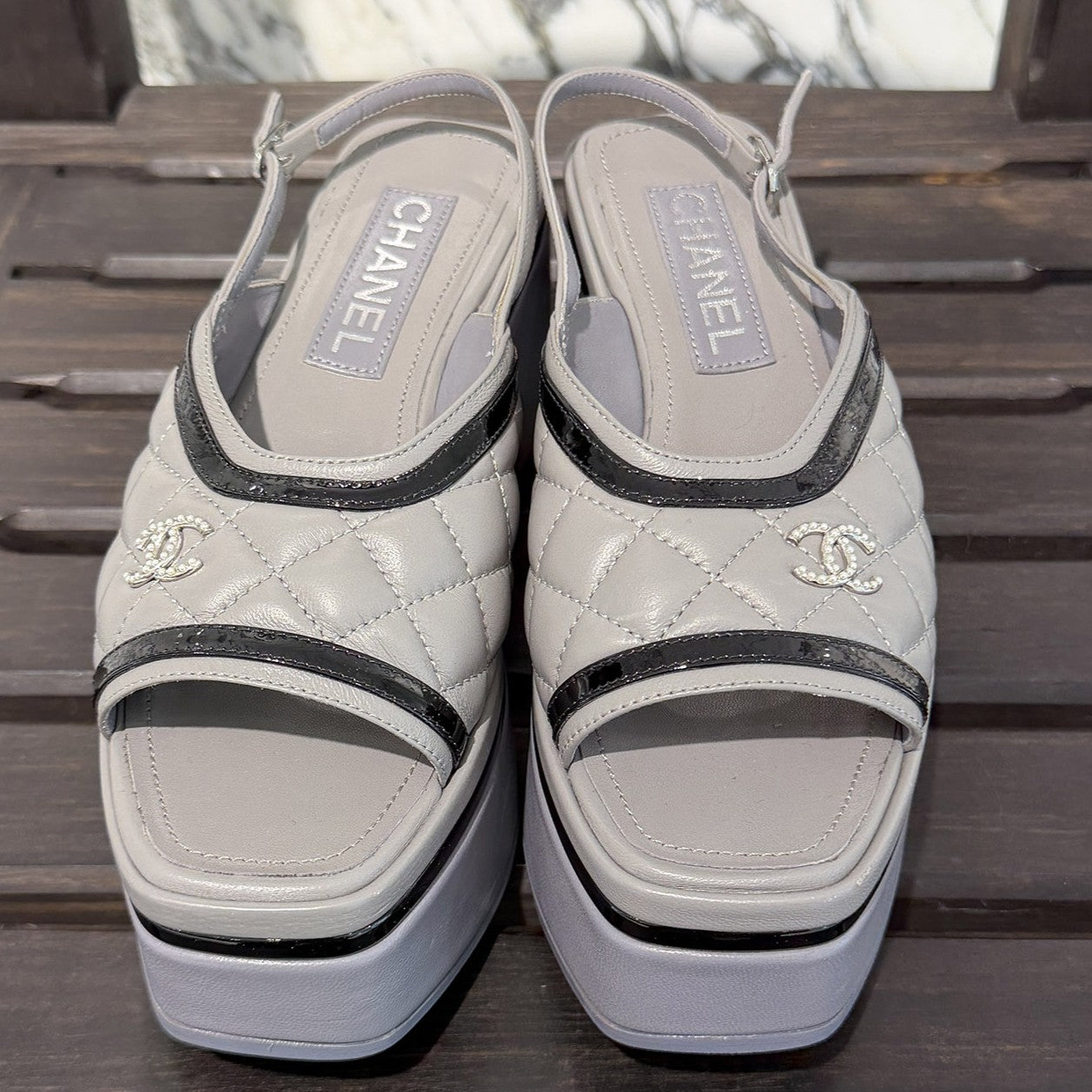 CHANEL 2023SS 23A Matelassé CC Logo Platform Sandals G45009 Size 36 1/2C (約23.5cm) シャネル 23A マトラッセ ココマーク プラットフォーム サンダル サイズ36 1/2C (約23.5cm)