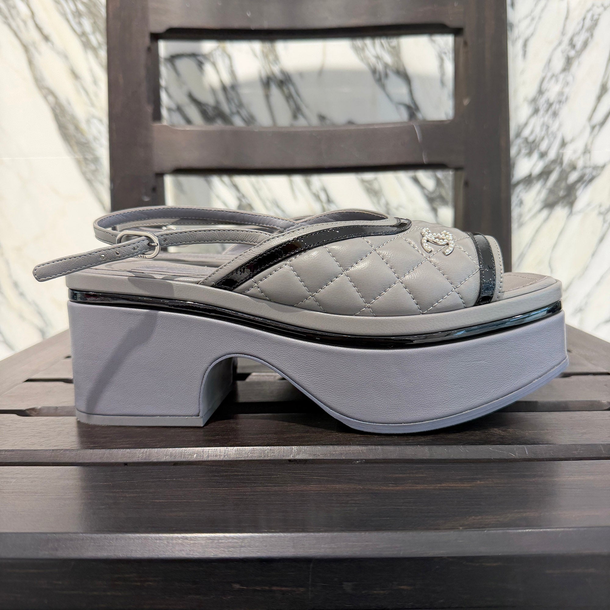 CHANEL 2023SS 23A Matelassé CC Logo Platform Sandals G45009 Size 36 1/2C (約23.5cm) シャネル 23A マトラッセ ココマーク プラットフォーム サンダル サイズ36 1/2C (約23.5cm)