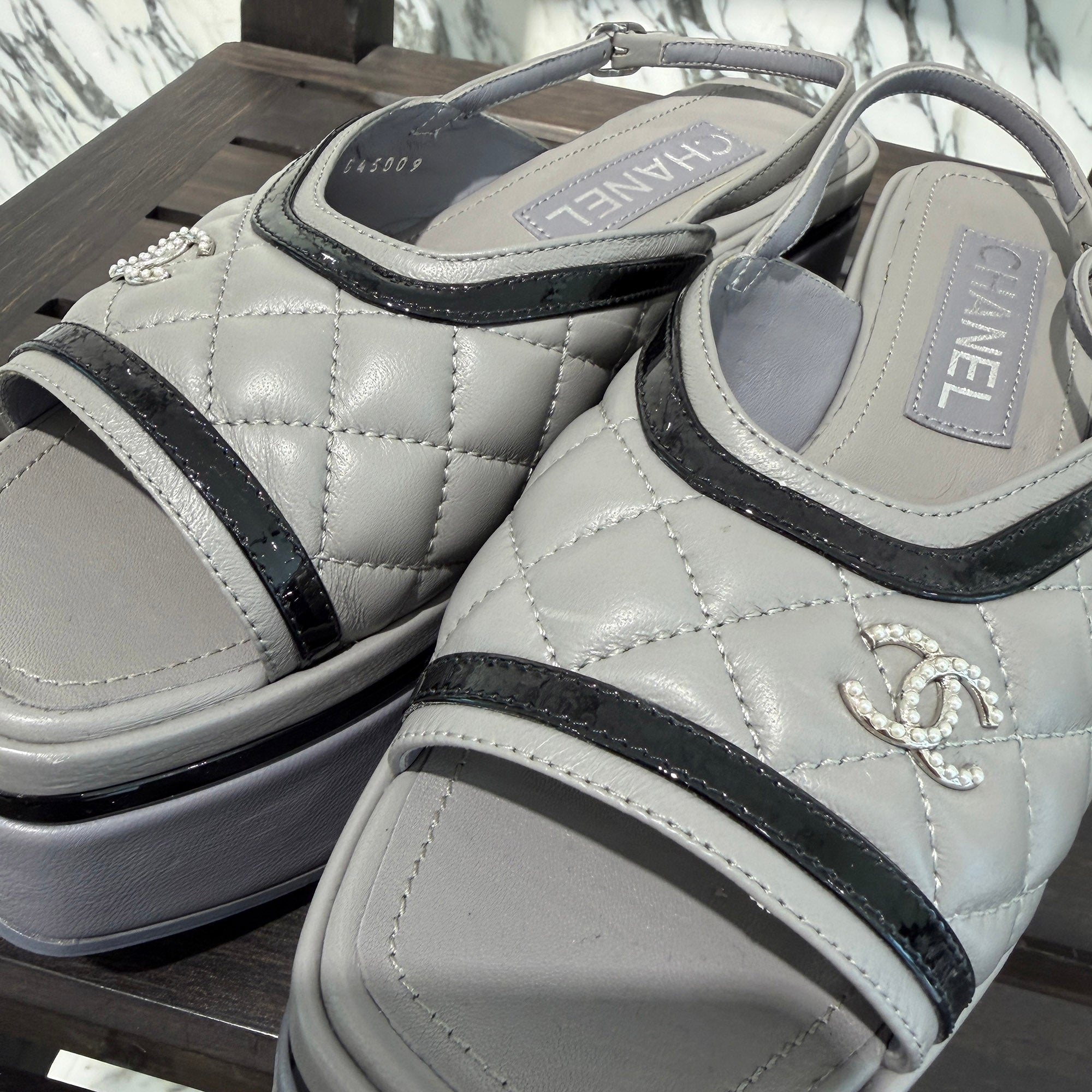 CHANEL 2023SS 23A Matelassé CC Logo Platform Sandals G45009 Size 36 1/2C (約23.5cm) シャネル 23A マトラッセ ココマーク プラットフォーム サンダル サイズ36 1/2C (約23.5cm)