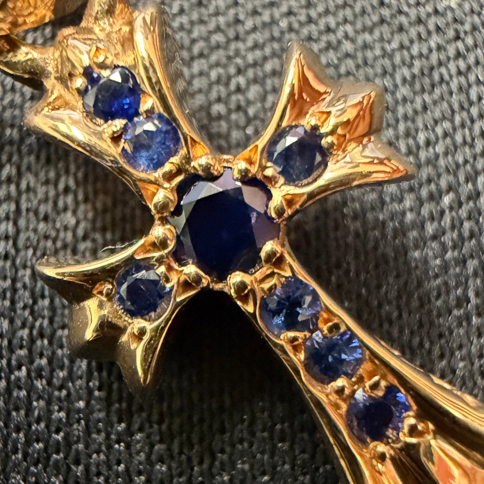 CHROME HEARTS 22K Baby Fat Cross Pave Blue Sapphire Pendant Top クロムハーツ 22K ベイビーファット クロス パヴェ ブルーサファイヤ ペンダントトップ