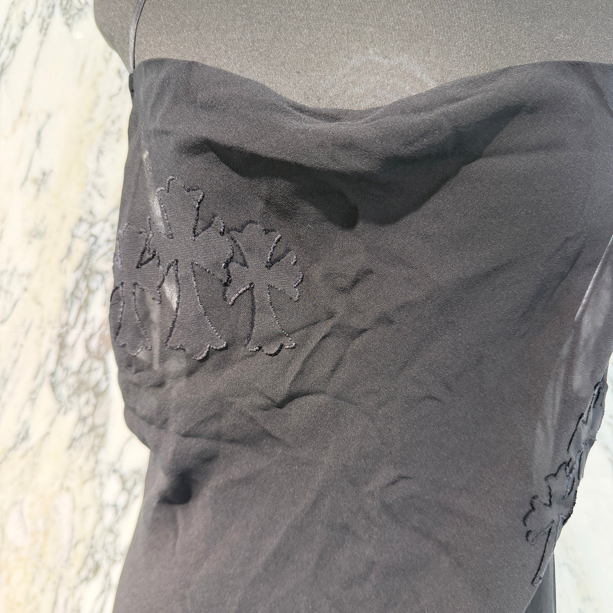 CHROME HEARTS Y NOT Cemetery Cross Back Open Silk Sheer Camisole Dress Size M クロムハーツ ワイノット セメタリークロス バックオープン シルクシアー キャミソールワンピース サイズＭ