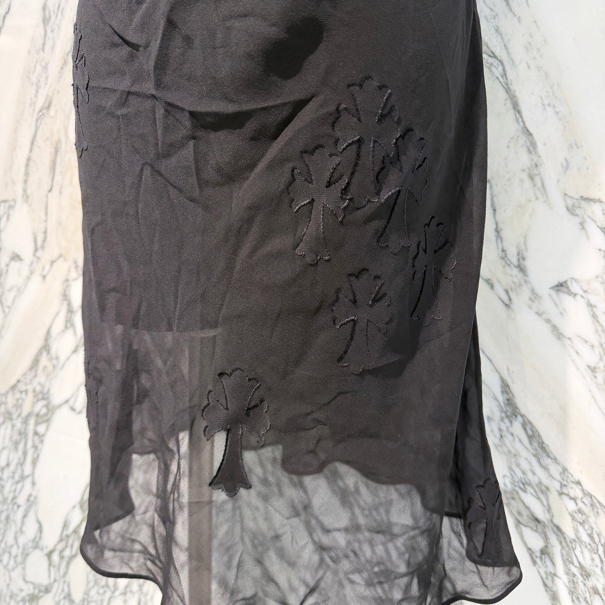 CHROME HEARTS Y NOT Cemetery Cross Back Open Silk Sheer Camisole Dress Size M クロムハーツ ワイノット セメタリークロス バックオープン シルクシアー キャミソールワンピース サイズＭ