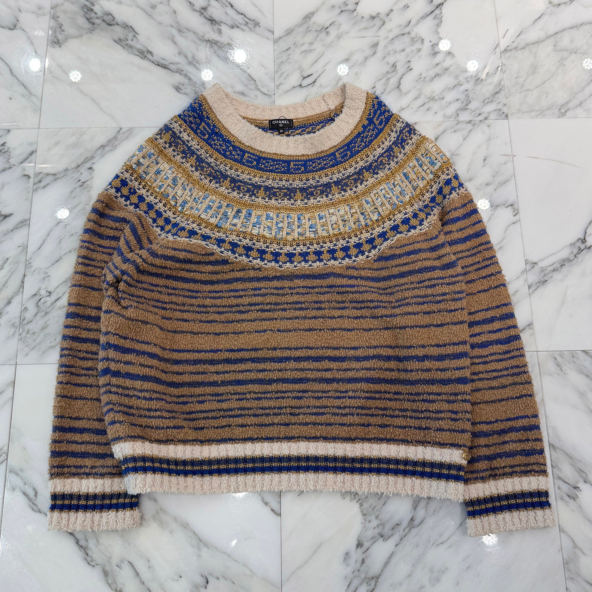 CHANEL 2019SS Nordic Pattern Knit Sweater P61617K47223 Size 50 シャネル ノルディック柄 ニットセーター サイズ50