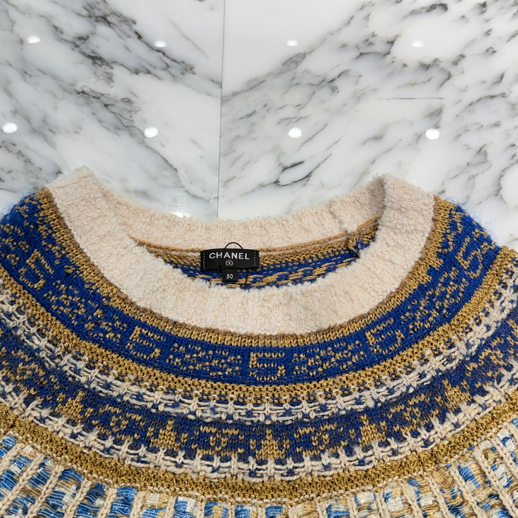 CHANEL 2019SS Nordic Pattern Knit Sweater P61617K47223 Size 50 シャネル ノルディック柄 ニットセーター サイズ50