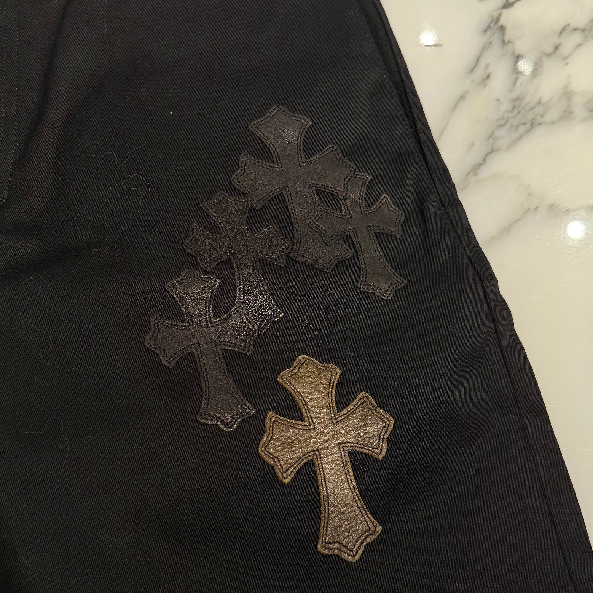 CHROME HEARTS Multi Leather Patch Cross Ball Button Cotton Chino Pants Size 36 クロムハーツ マルチレザーパッチ クロスボールボタン コットン チノパンツ サイズ36