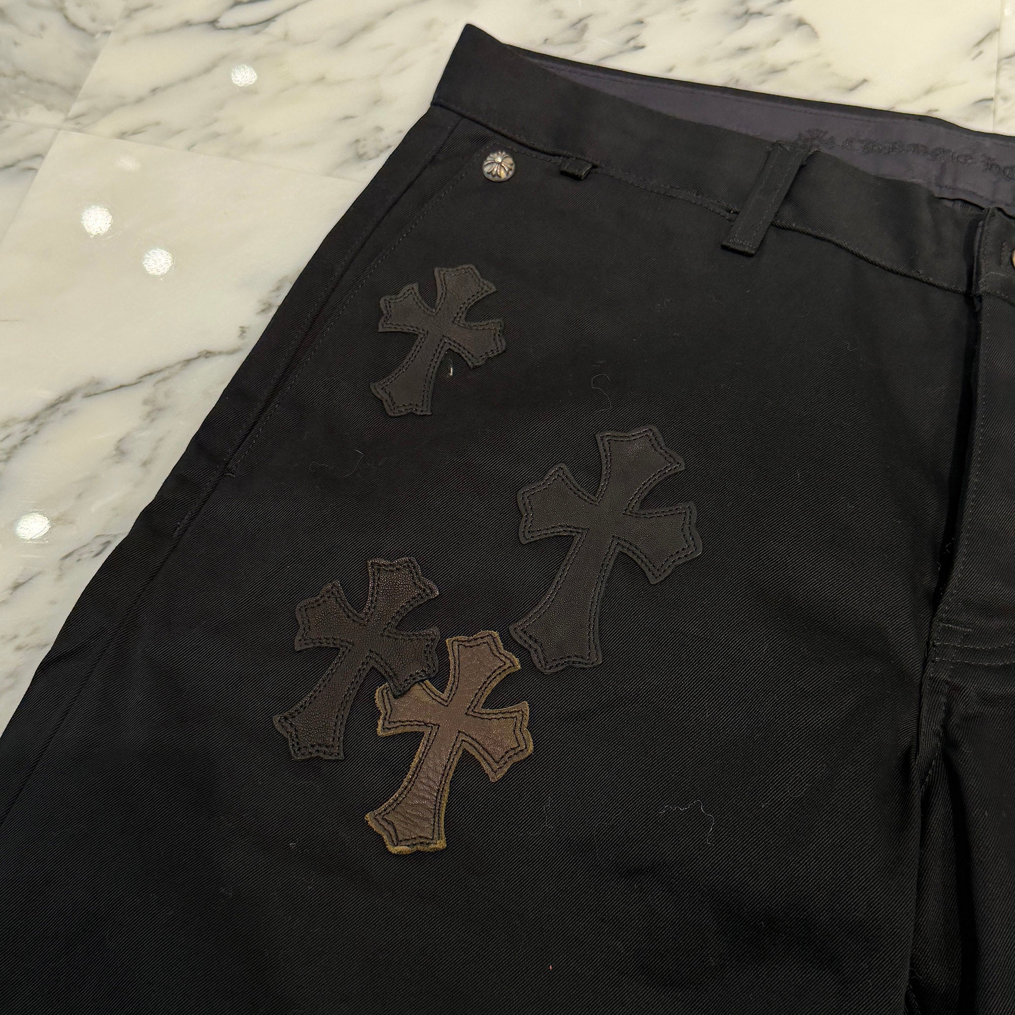CHROME HEARTS Multi Leather Patch Cross Ball Button Cotton Chino Pants Size 36 クロムハーツ マルチレザーパッチ クロスボールボタン コットン チノパンツ サイズ36